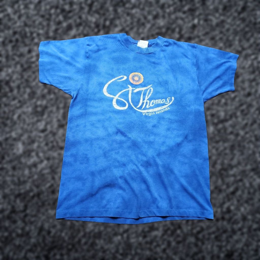 Hanes VINTAGE Hanes Fifty Fifty T Shirt Palm Tree - ST THOMAS - Blue - Size L - Short Sleeve Crew Neck Mens Shirt Size US L / EU 52-54 / 3 - 1 Thumbnail