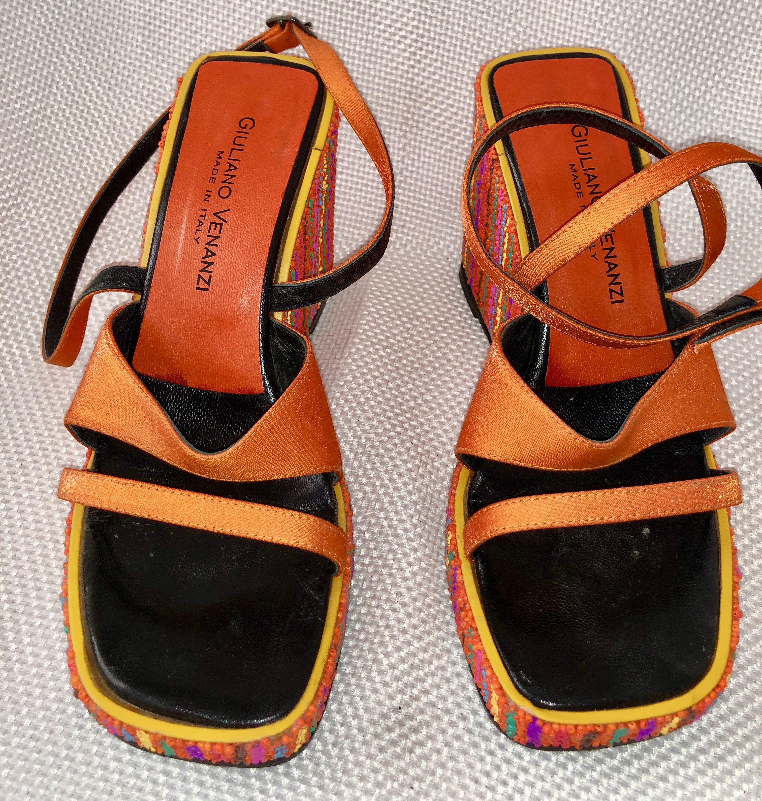 Other ORANGE SHINY BEADED PLATFORM SANDALS Size US 8.5 / IT 38.5 - 5 Thumbnail