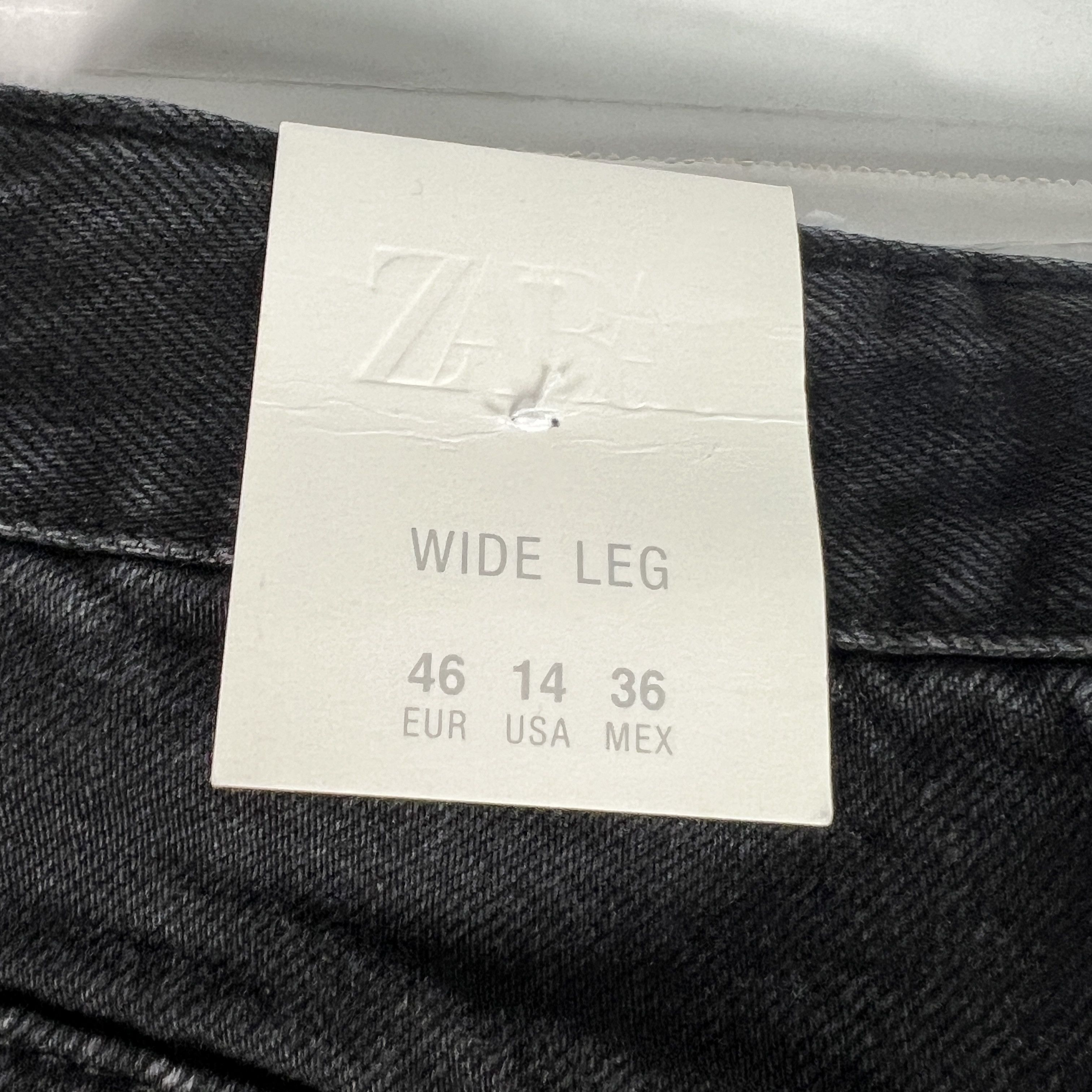 Zara Zara Jeans High Rise Wide Leg Black Raw Bottom Hem Denim Size 33" - 11 Thumbnail