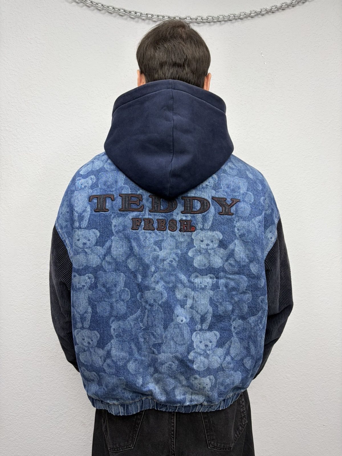 Teddy Fresh Teddy Fresh Denim Varsity Jacket Hybrid All-Over Bear Print Size US L / EU 52-54 / 3 - 1 Thumbnail
