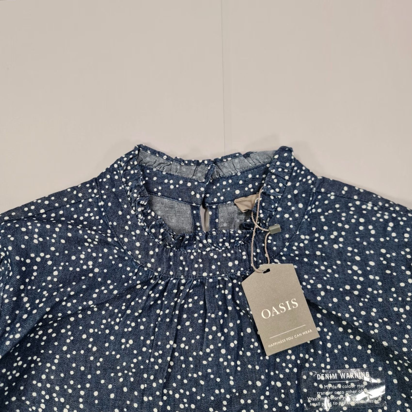Vintage OASIS Blouse Womens Polka Dot Blue 12 UK Long Sleeve Cotton Top Size XL / US 12-14 / IT 48-50 - 2 Thumbnail