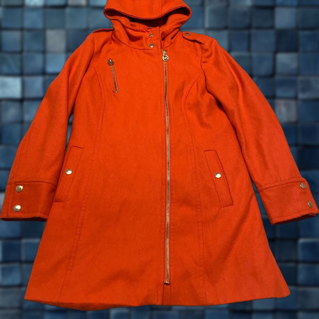Michael Kors Michael Kors Womens Parka Coat Jacket Orange Wool Blend Full Zip Hooded Size L / US 10 / IT 46 - 1 Thumbnail