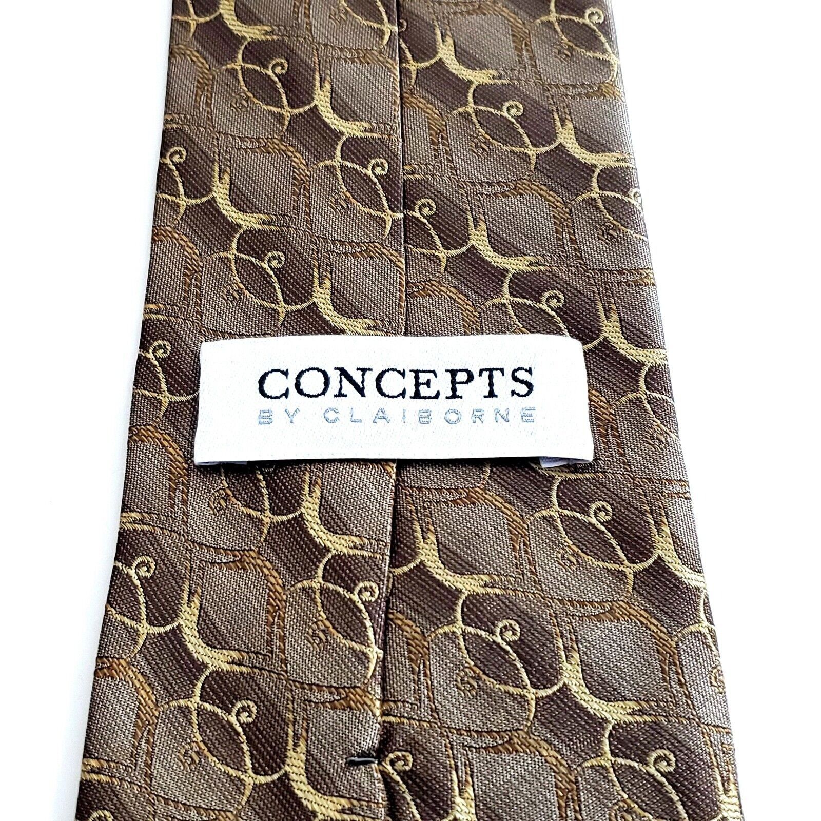 Designer Concepts By Claiborne Woven Brown Tan Geometric Silk Tie Size ONE SIZE - 3 Thumbnail