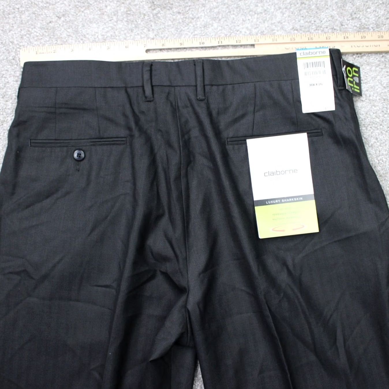 Liz Claiborne Claiborne Pants Mens 36 x 34 Black Pleated No Iron Sharkskin Dress Pants Regular Rise 10-12 In Cuffed Knit Linen Blend Wool Polyester Rayon Size US 36 / EU 52 - 6 Thumbnail