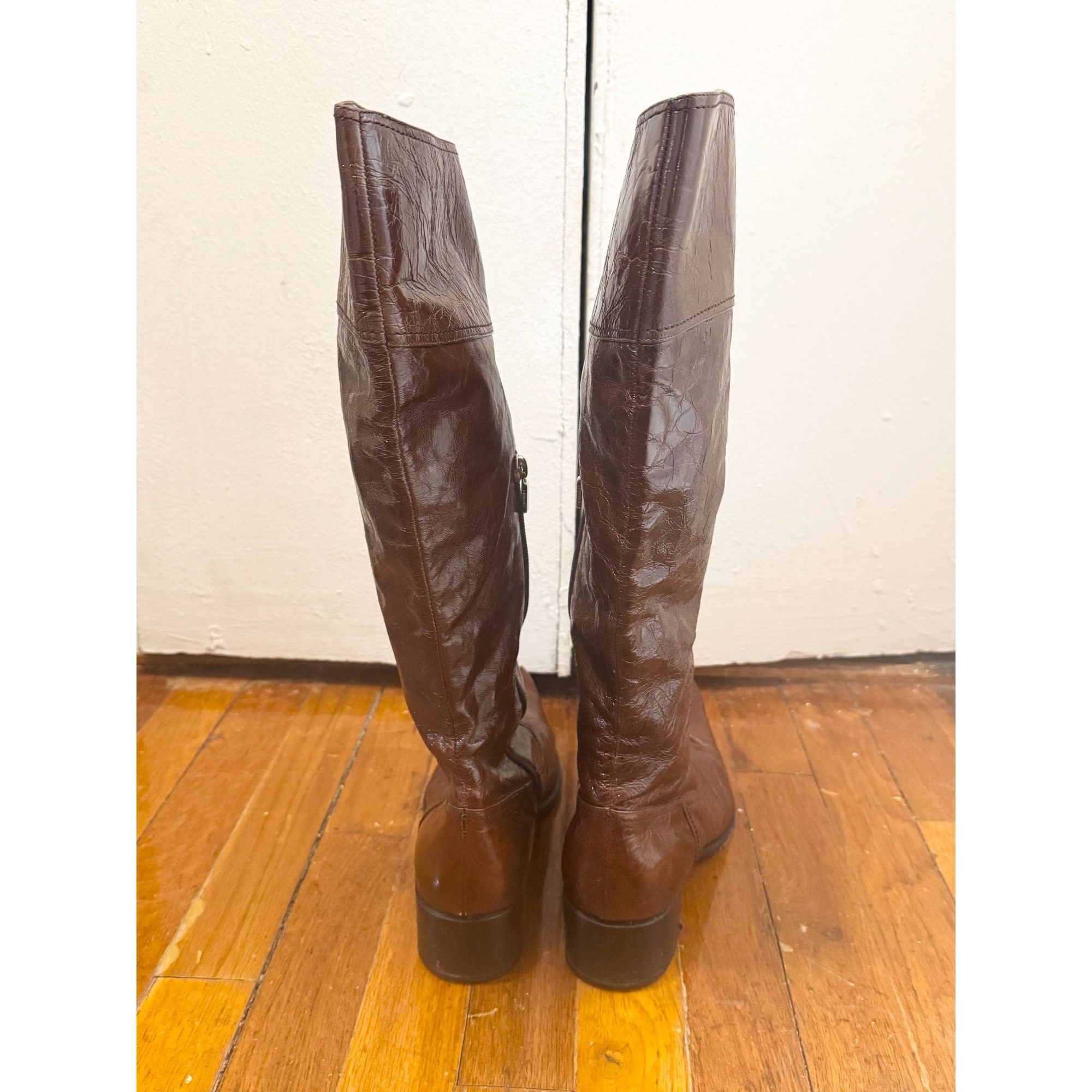 Vintage Vero Cuoio Women's Brown Patent Leather Side Zip Knee High B Size US 10 / IT 40 - 8 Thumbnail