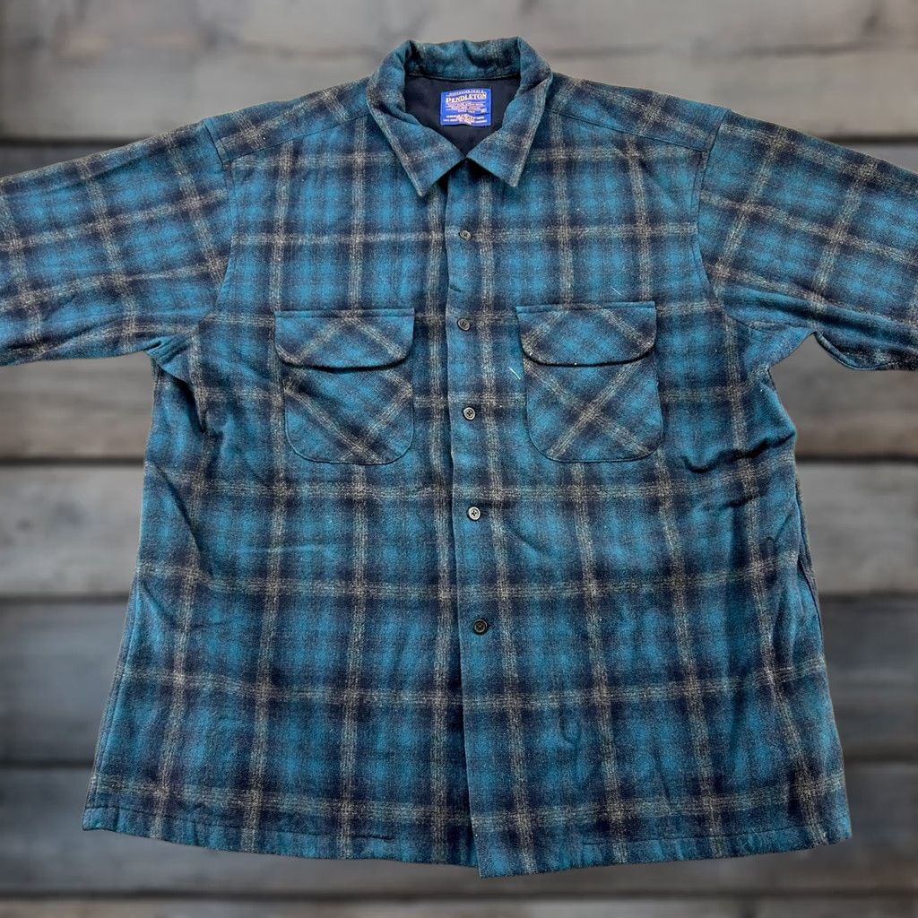Pendleton VINTAGE Pendleton Shirt Mens XL Blue Black Loop Collar Wool Flannel Shadow Plaid Size US XL / EU 56 / 4 - 1 Thumbnail