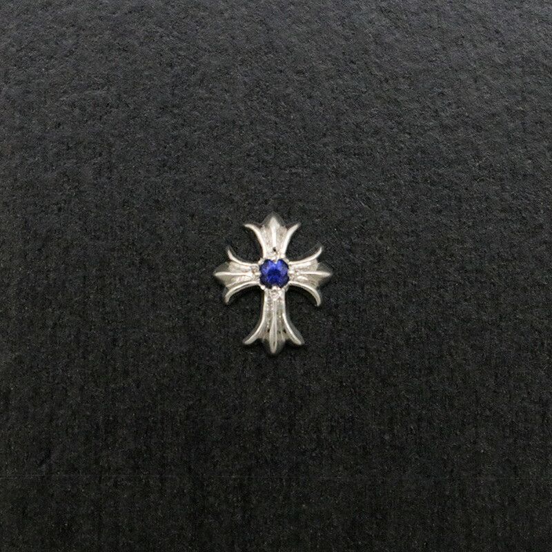 image of Chrome Hearts Sapphire Cross Stud Earring in Silver, Men's