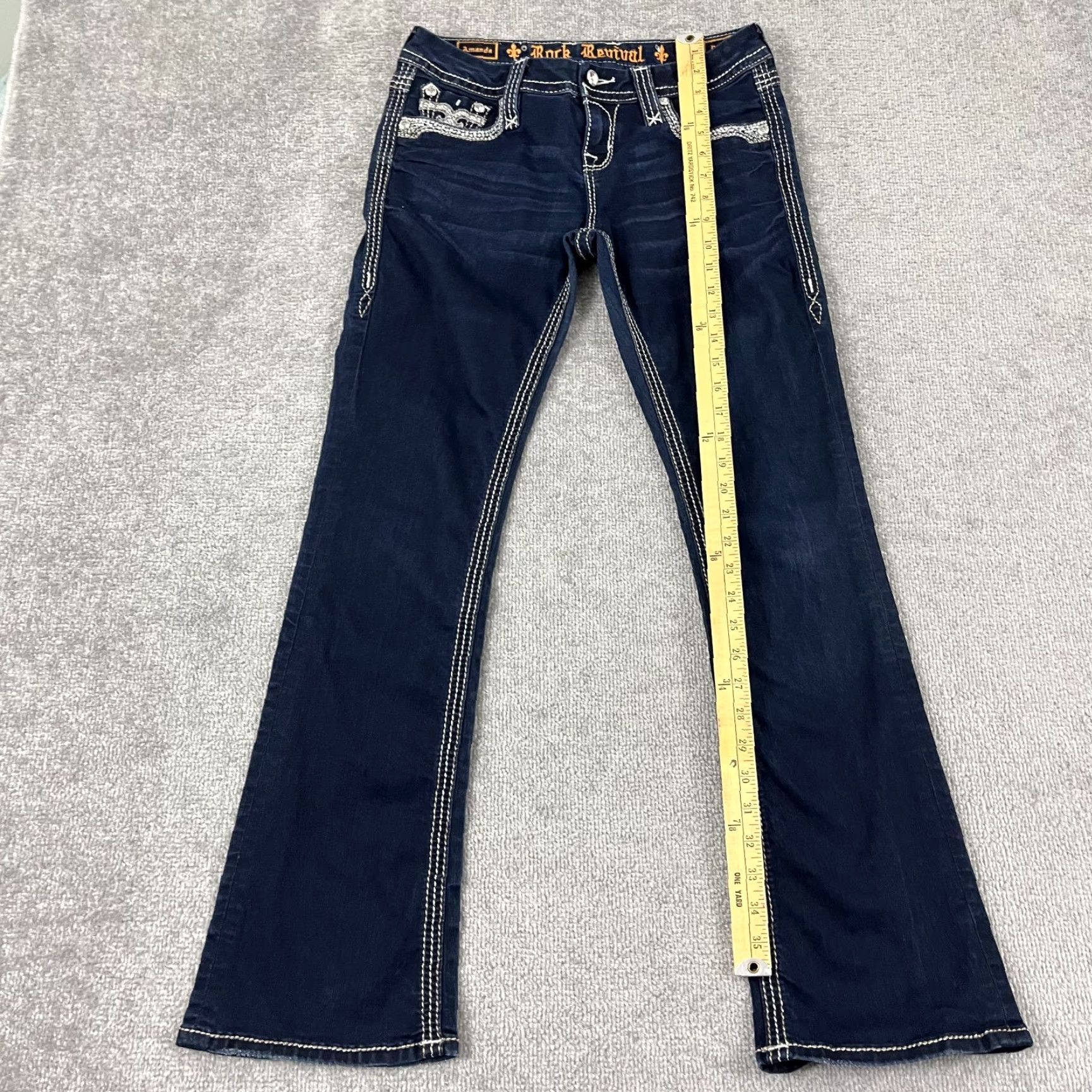Vintage Rock Revival Bootcut Jeans Womens Size 27 28x30 Blue Denim Rhinestone Size 27" / US 4 / IT 40 - 6 Thumbnail