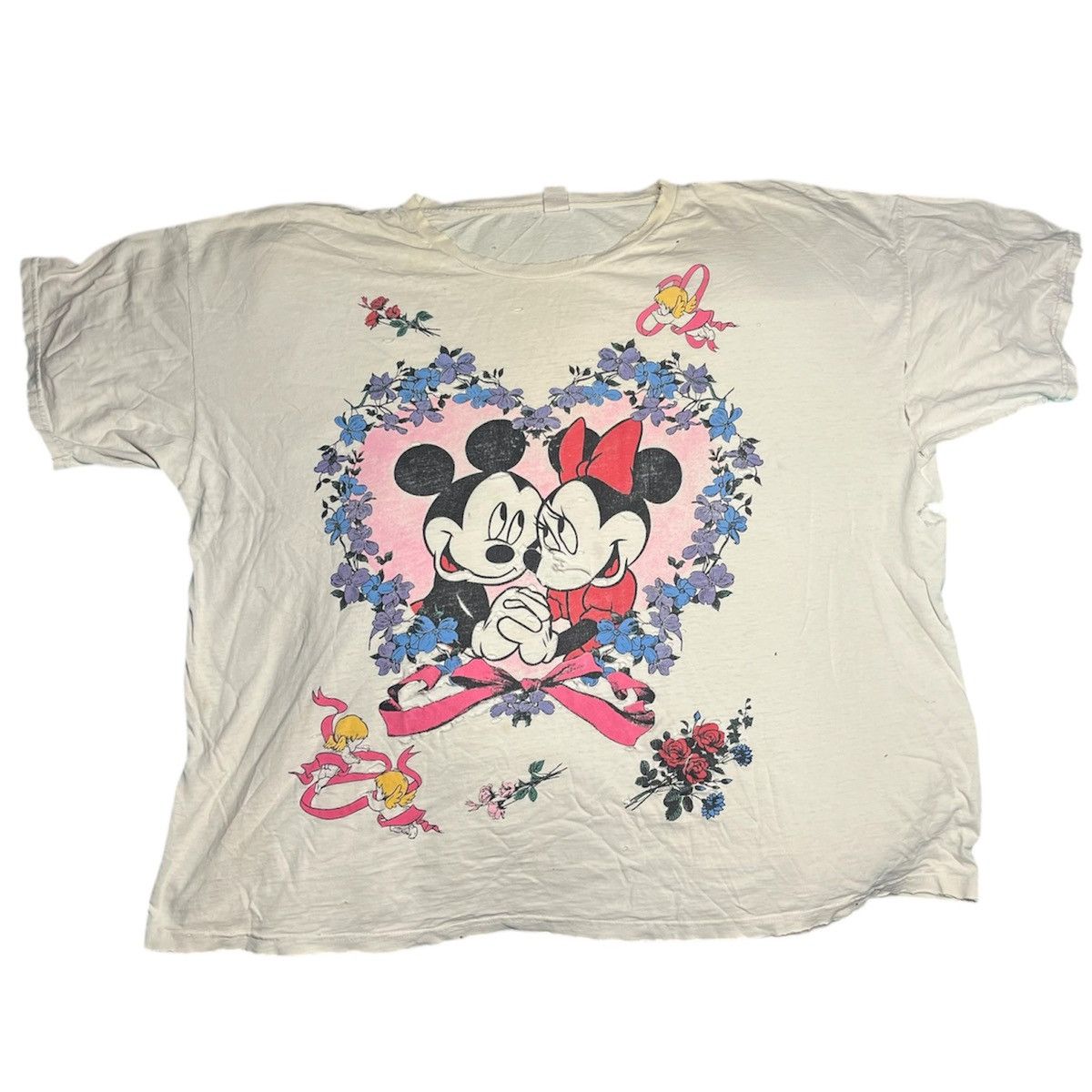 Mickey Unlimited VTG 80s 90s Disney Mickey/Minnie Mouse Heart Flower T-Shirt Size US XXL / EU 58 / 5 - 1 Thumbnail