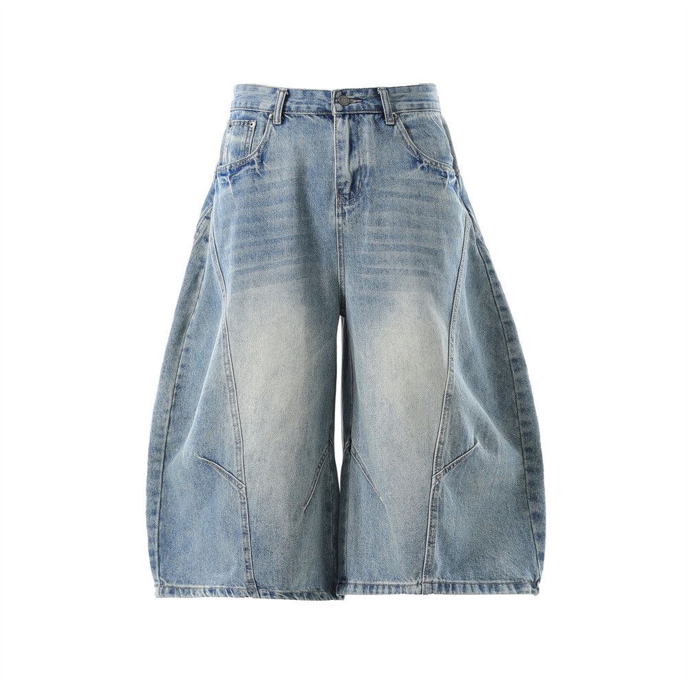 Vintage Men's Washed & Distressed Curved-Hem Denim Shorts Size US 32 / EU 48 - 1 Thumbnail