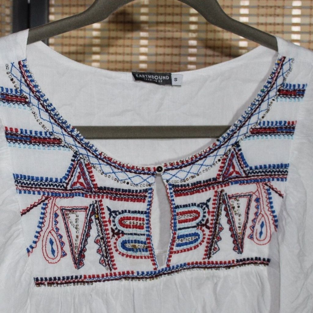 Other Earhbound Trading Co Embroidered Short-Sleeve Peasant Blouse Size S / US 4 / IT 40 - 2 Thumbnail