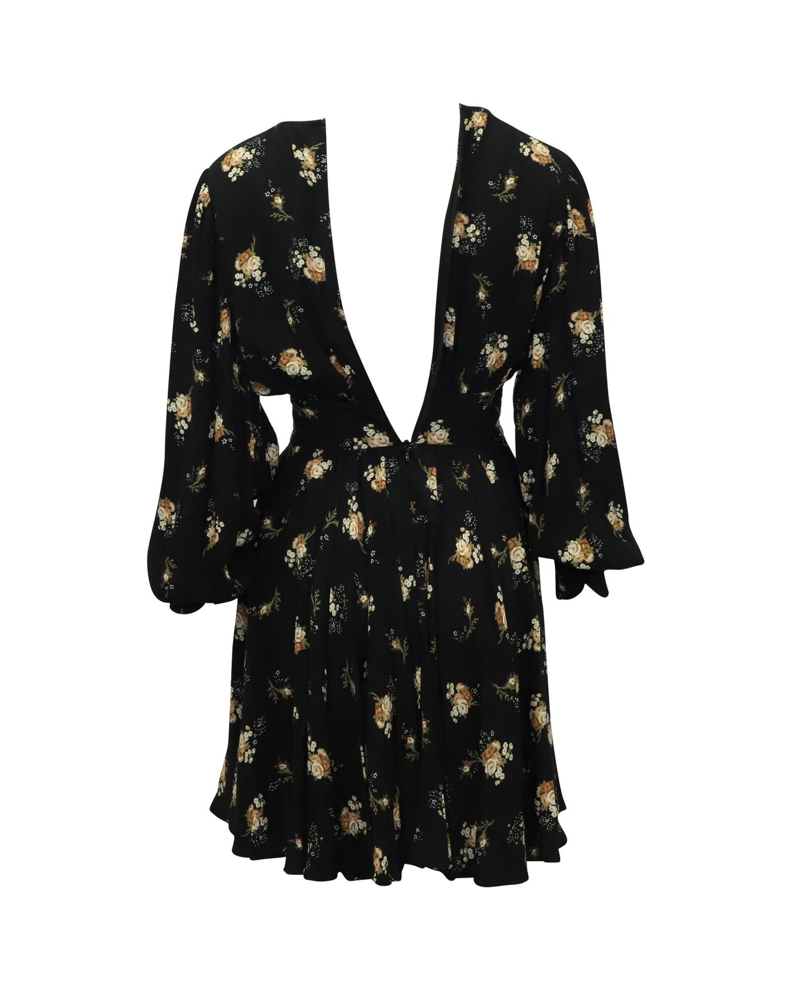 image of Maje Grunge Floral Print Dress With Inlaid Belt in Black Print, Women's (Size XS)