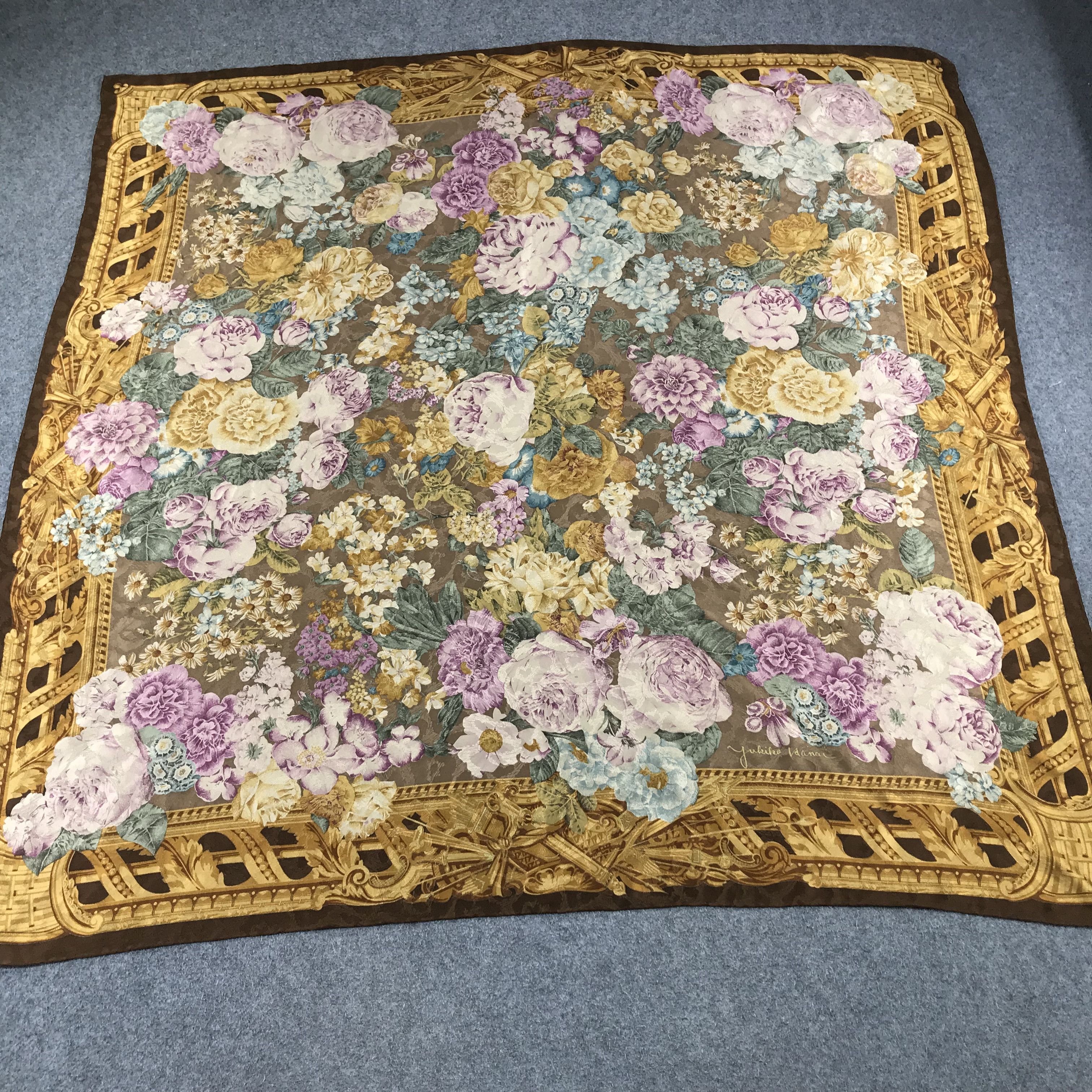 Vintage Yukiko Hanai Floral Silk Scarf M145 Size ONE SIZE - 2 Thumbnail