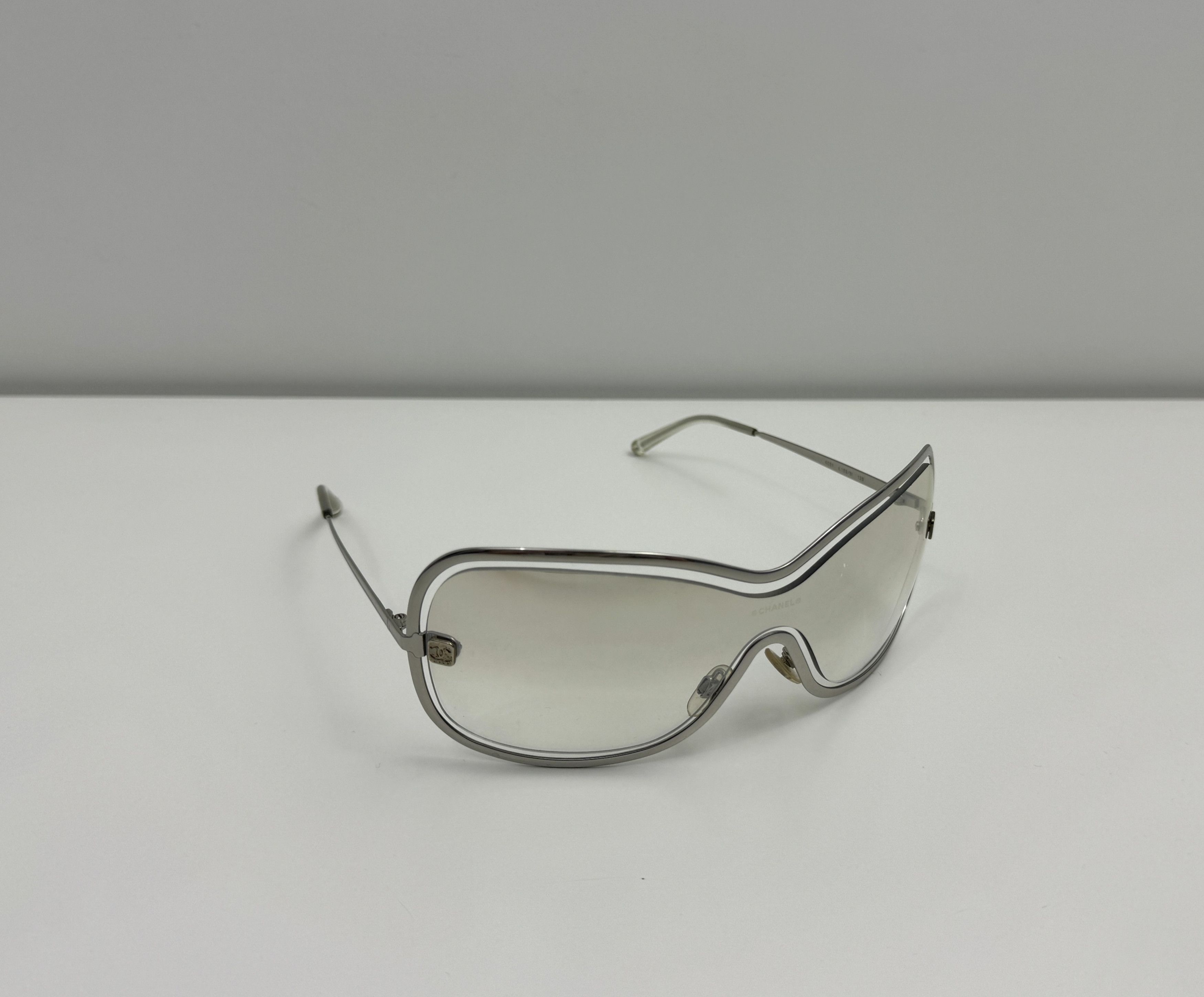 Women's Chanel 4031 Shield Sunglasses Silver Made In Italy