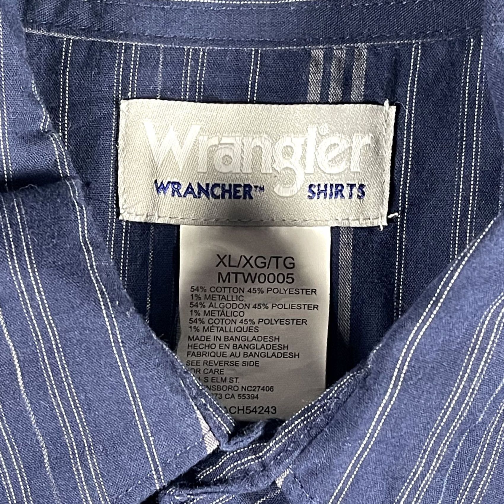 Wrangler Wrangler Wrancher Shirt Mens XL Blue Striped Western Pearl Snap Long Sleeve Rodeo Size US XL / EU 56 / 4 - 3 Thumbnail