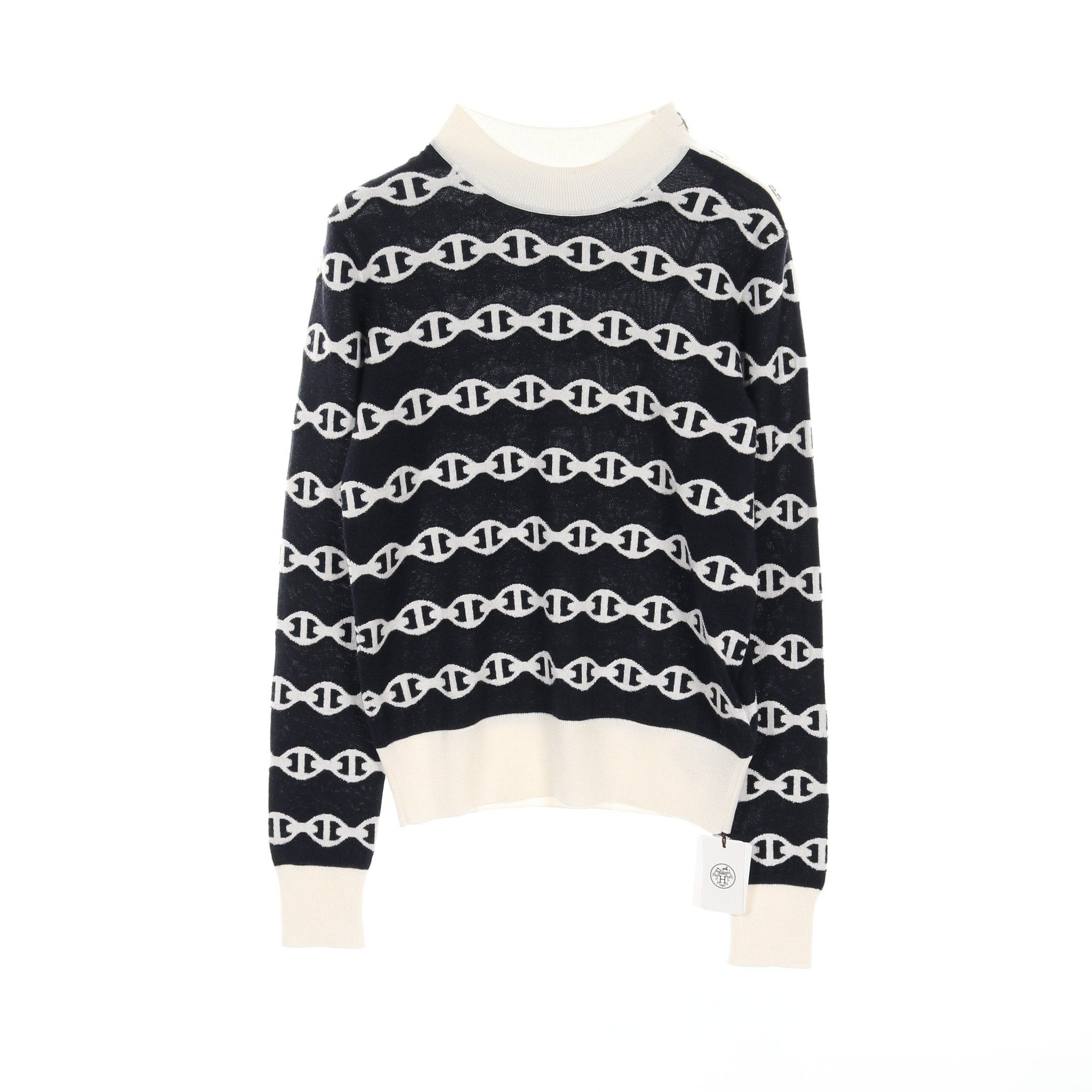 Hermes Hermes Chaîne Knit Cashmere Silk Navy Off White Size ONE SIZE - 1 Thumbnail