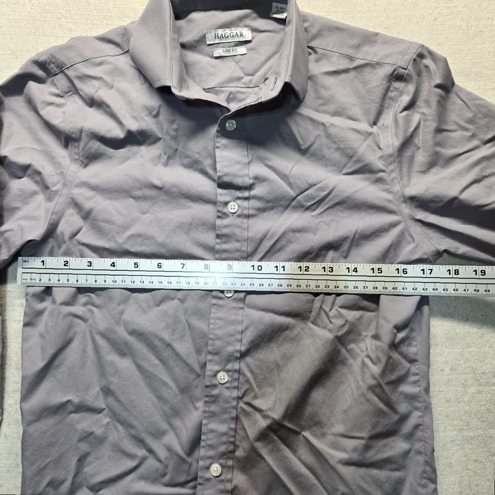 Haggar Haggar Dress Shirt Solid Gray Slim 14.5 32/33 Adult Men Shirt Slimming Button-Down Button Up Neckline Collared Size 40R - 4 Thumbnail