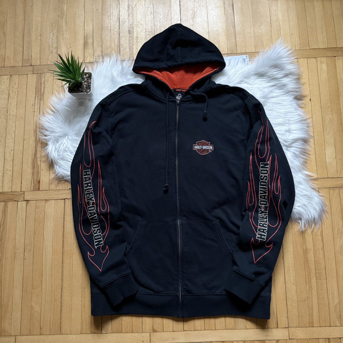 Harley Davidson 📌Vintage Harley Davidson Y2k Flame Sleeve Zip-Hoodie Large Size US L / EU 52-54 / 3 - 1 Thumbnail