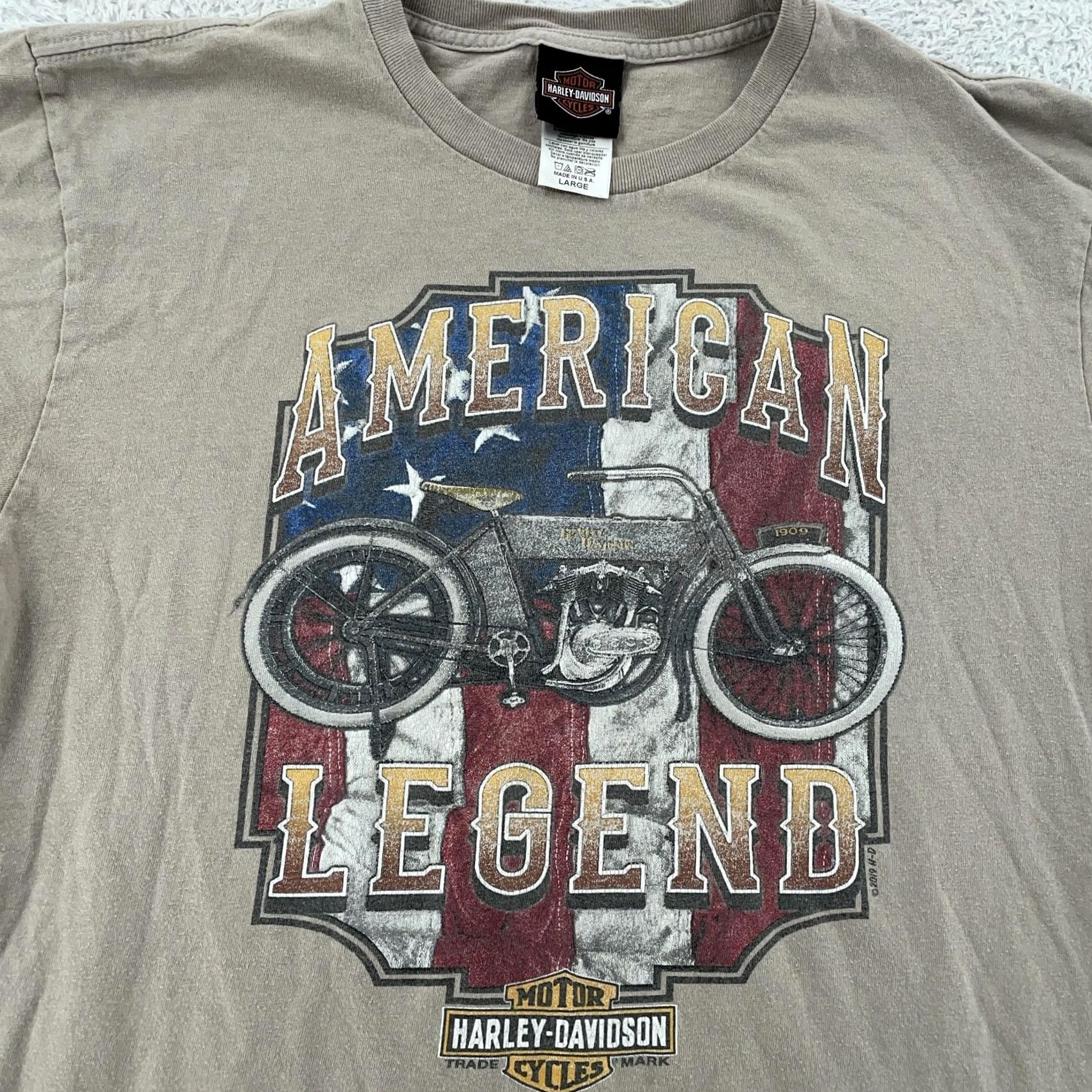 Harley Davidson Harley-Davidson T-Shirt Mens L Tan USA Graphic Print Crew Neck Short Sleeve 100% Cotton Vintage: No Size US L / EU 52-54 / 3 - 2 Thumbnail