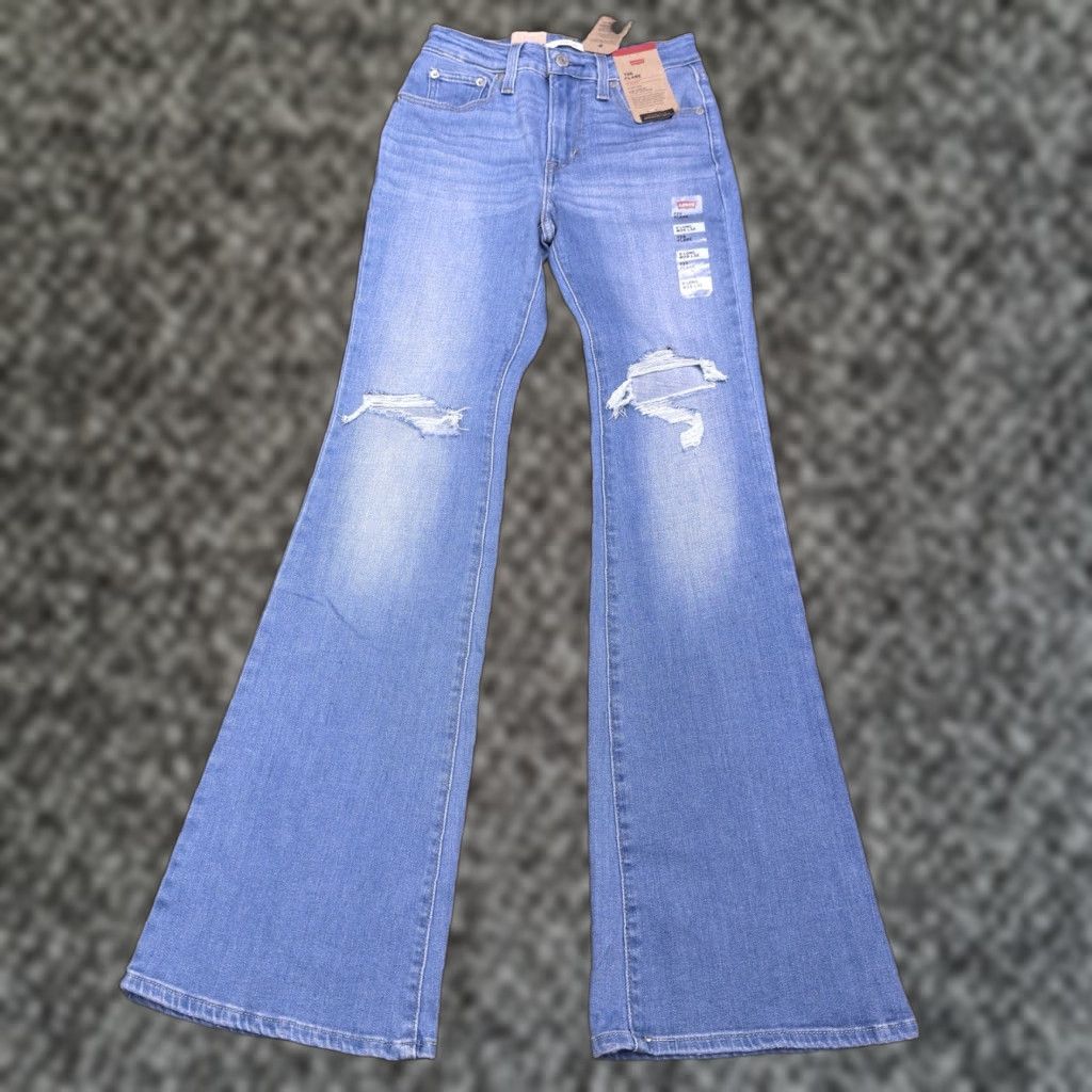 Levi's 726 Jeans Womens 25 Mid Rise Stretch Flared Denim Blue 32 Inseam