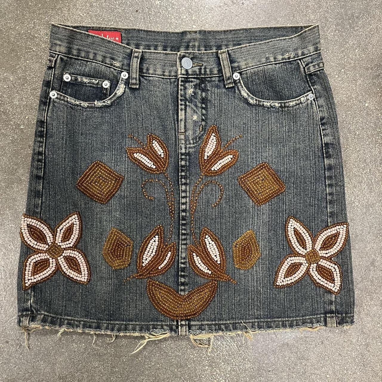 Other Y2K Le Jealous Floral Denim Skirt Size 38" / US 16 / IT 52 - 1 Thumbnail