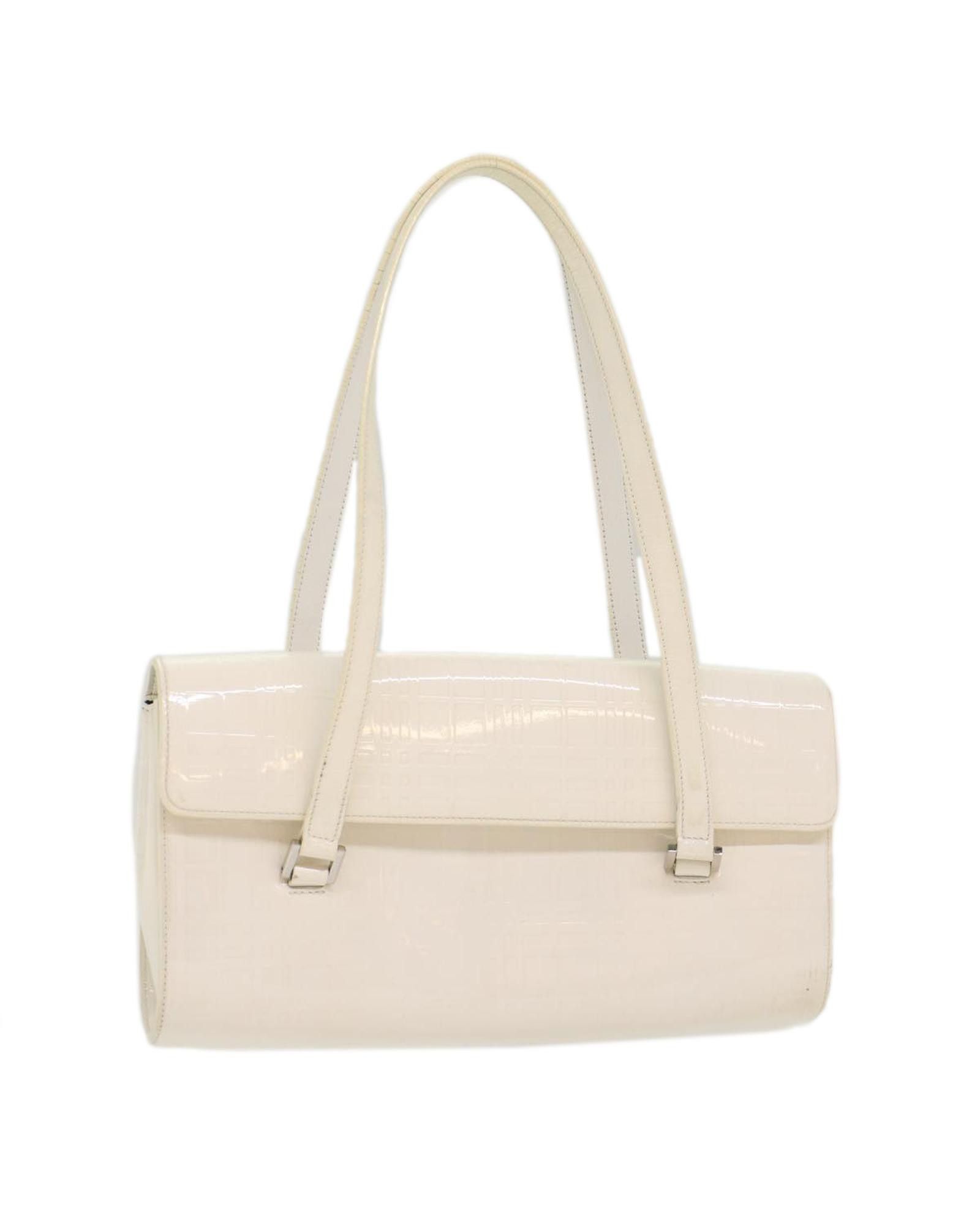 image of Burberry White Patent Leather Hand Bag, Women's