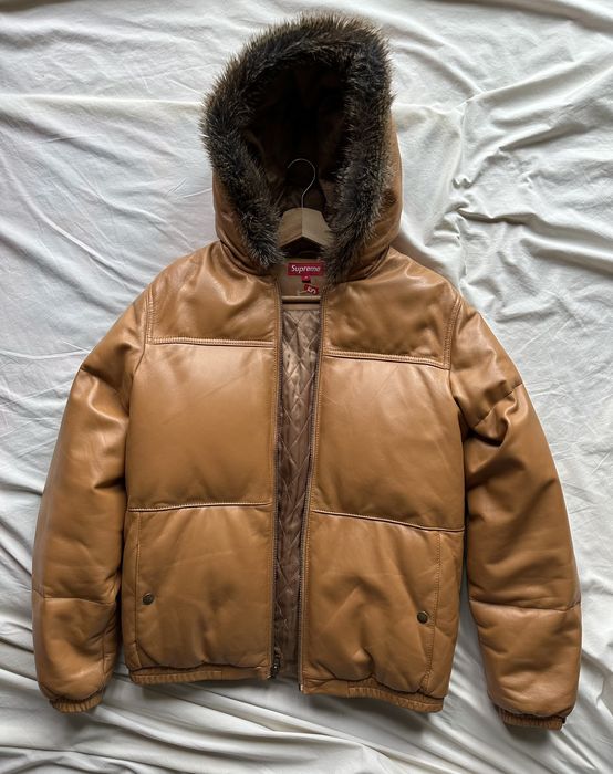 Supreme leather hot sale down jacket