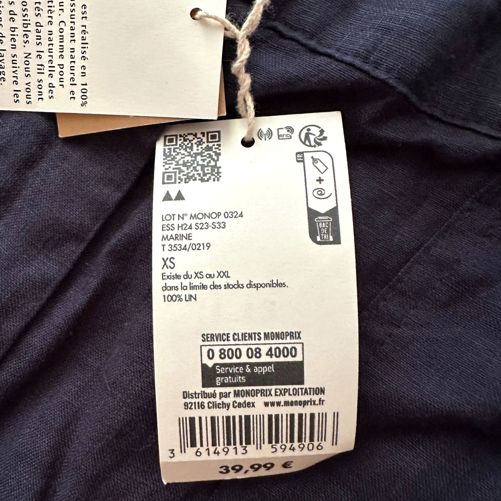 Vintage Monoprix Premium Pants Womens XS 28x29 100% Linen NWT High Rise Straight Leg Size 26" / US 2 / IT 38 - 6 Thumbnail