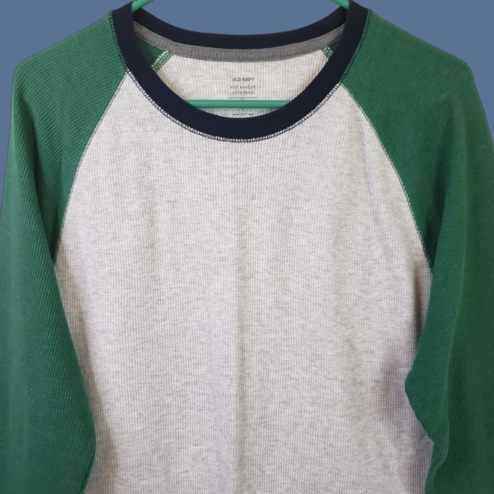 Old Navy Old Navy Shirt Men's L Gray Green Waffle Knit Thermal Crew Neck Long Sleeve Baseball Style T-shirt Size US L / EU 52-54 / 3 - 1 Thumbnail