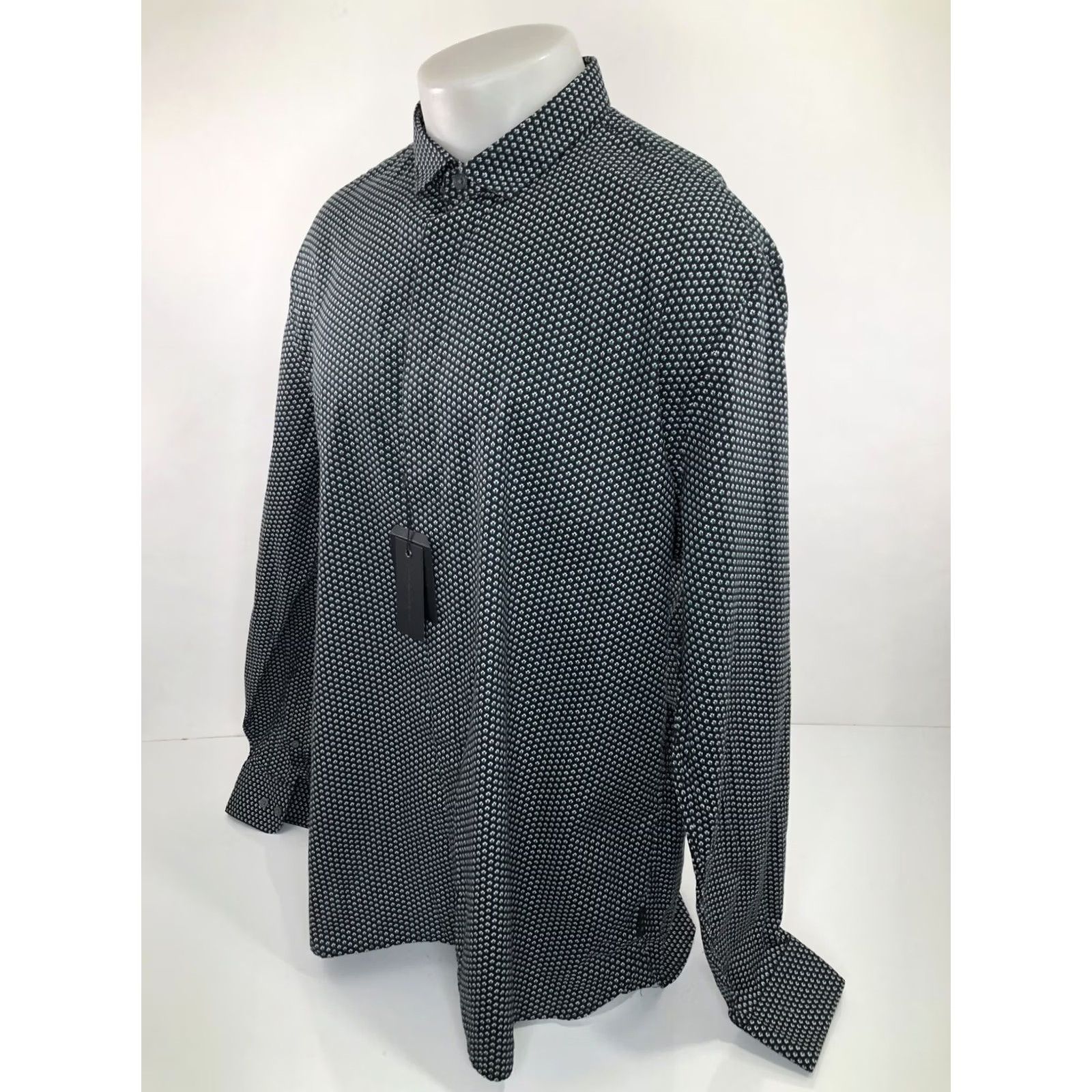 John Varvatos JOHN VARVATOS Shirt Geometric 2XL Black / Green / White Long Sleeve Button-Up Mens Size US XXL / EU 58 / 5 - 4 Thumbnail