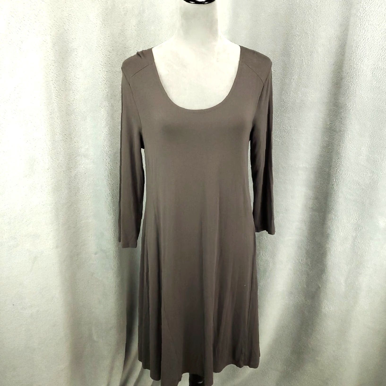 Vintage Garnet Hill Womens Dress S Brown A-Line Shift T-Shirt Dress Knee Length Knit Stretch Pockets Casual Travel Vintage No Size S / US 4 / IT 40 - 2 Thumbnail