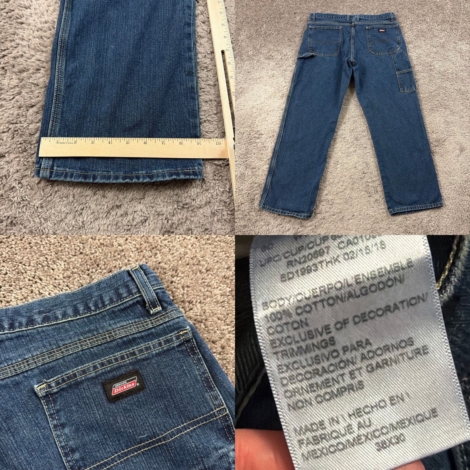 Dickies Dickies Jeans Mens 38 Straight Carpenter Denim Blue 37x30 Regular Fit Casual Workwear Outdoors - Pants Mens 38/Regular Blue Dickies Jeans Size US 38 / EU 54 - 8 Thumbnail