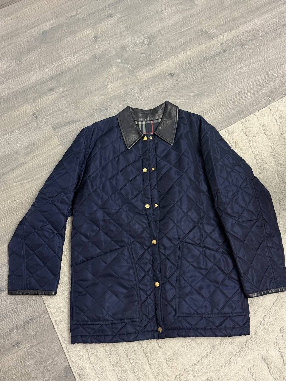 Burberry Rare Vintage Burberry Men Quilted Jacket Blue Leather Collar Size US M / EU 48-50 / 2 - 1 Thumbnail