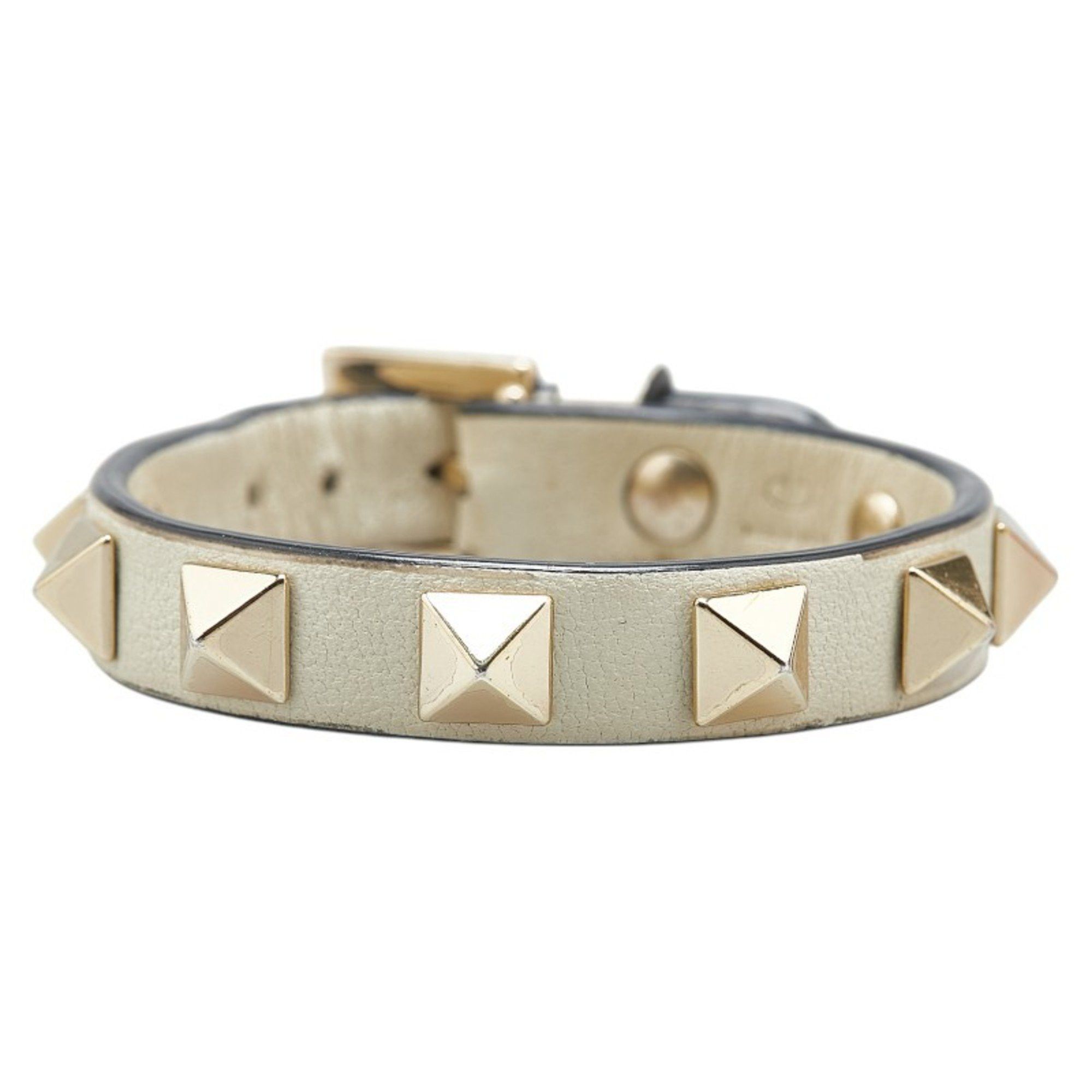 Valentino Valentino Rockstud Bracelet in White Gold Plated Leather for Women Size ONE SIZE - 1 Thumbnail