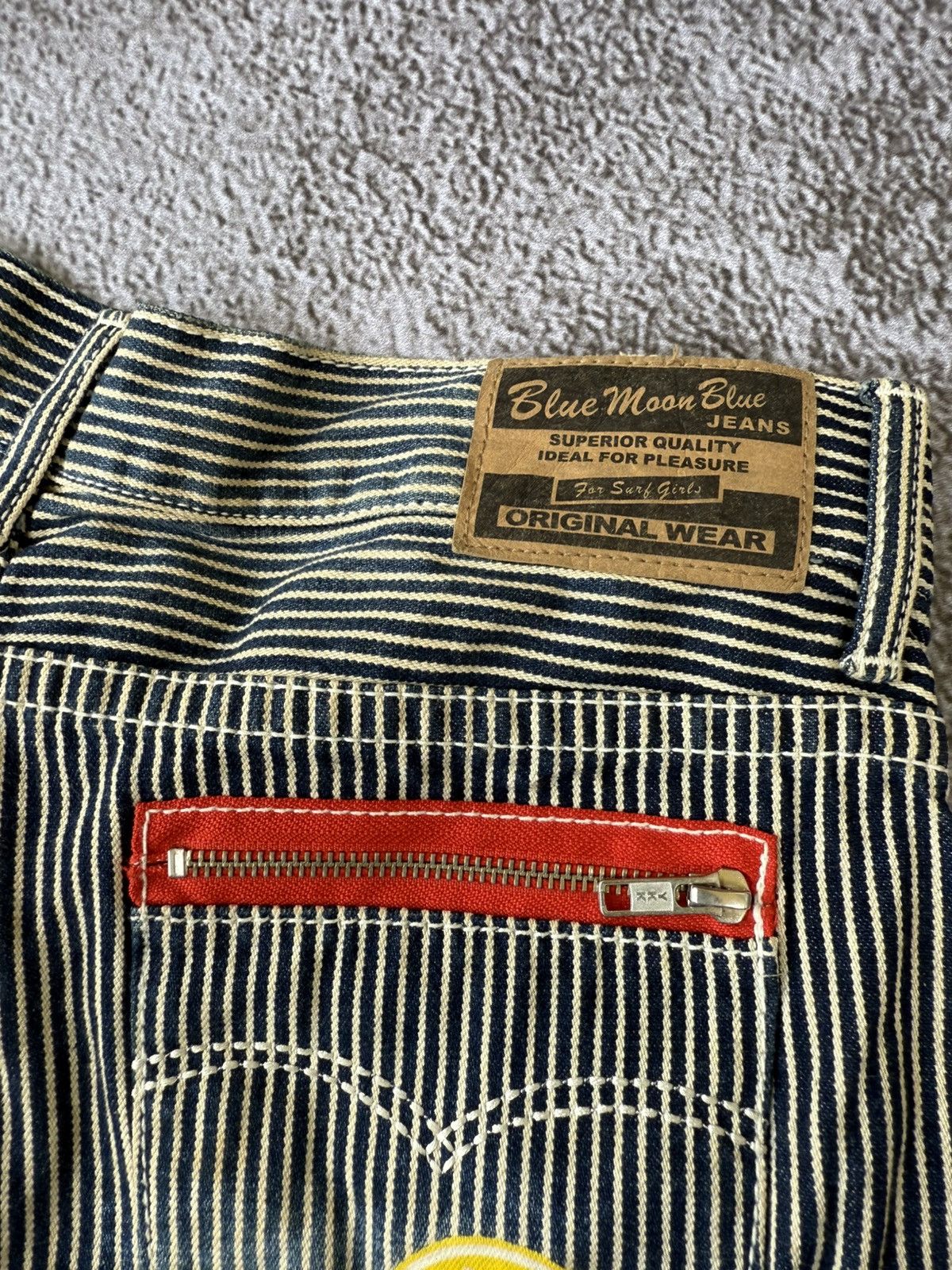 Other Blue Moon Blue Stripe Short Pants Patched Style Size 31" - 8 Thumbnail