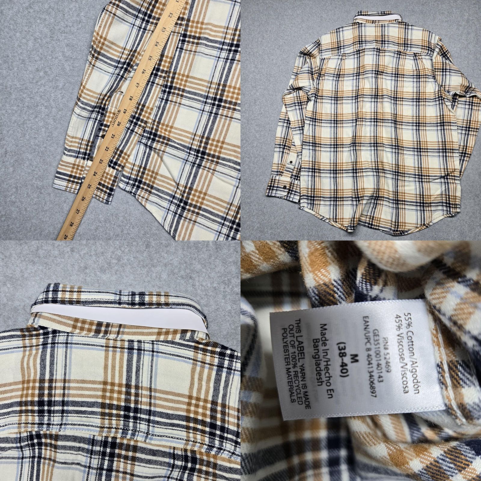 George George Shirt Mens Medium Beige Plaid Flannel Button-Up Long Sleeve Casual Size US M / EU 48-50 / 2 - 9 Thumbnail
