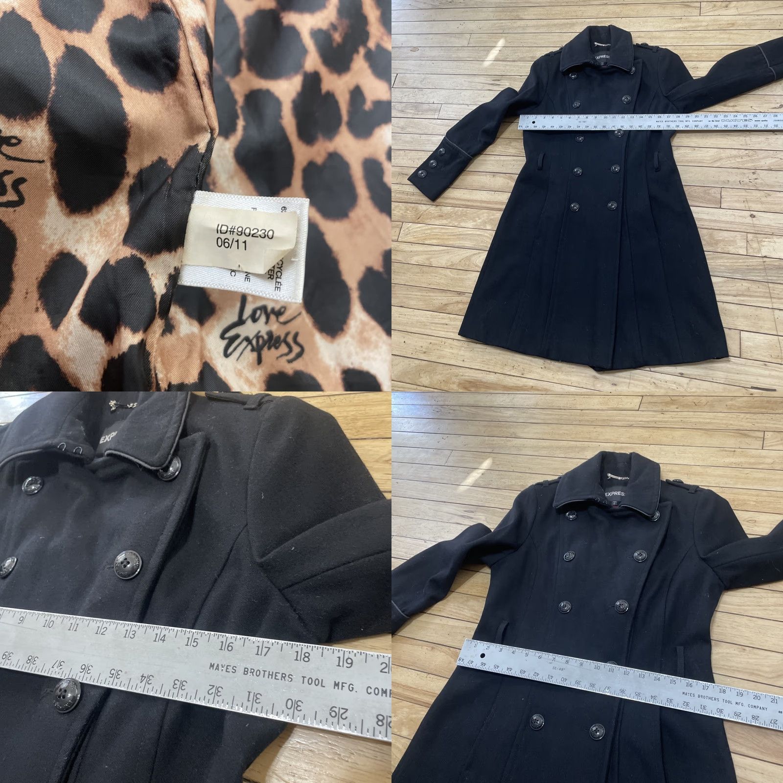 Express VINTAGE Express Wool Trench Peacoat Women S Black 10 Button Leopard Cheetah Lined Heavy Overcoat w/o Belt Coat Women Black xs? Size S / US 4 / IT 40 - 8 Thumbnail