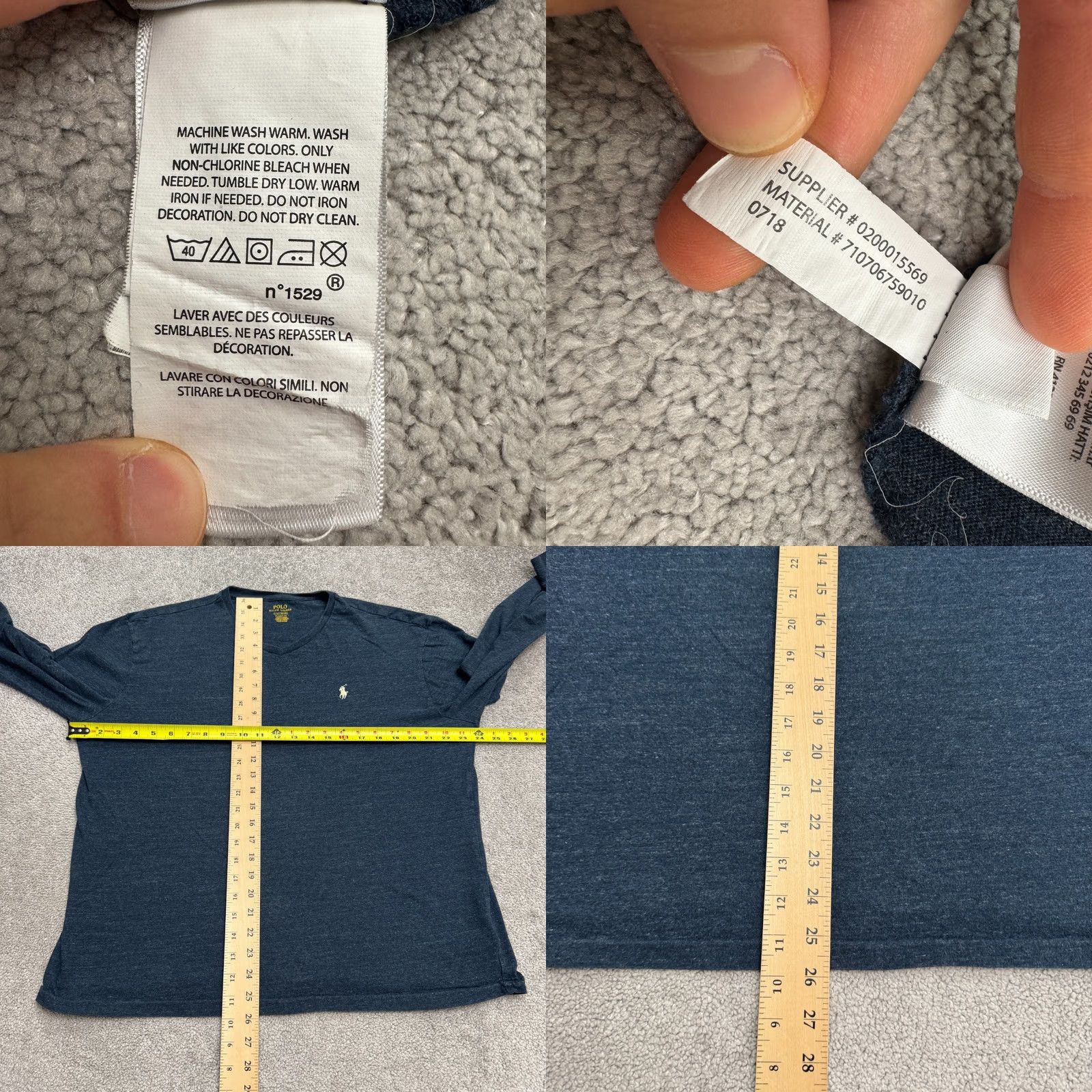 Polo Ralph Lauren Polo Ralph Lauren T-Shirt Long Sleeve Mens Large Blue V-Neck Tee Classic Fit Shirt Size US L / EU 52-54 / 3 - 8 Thumbnail