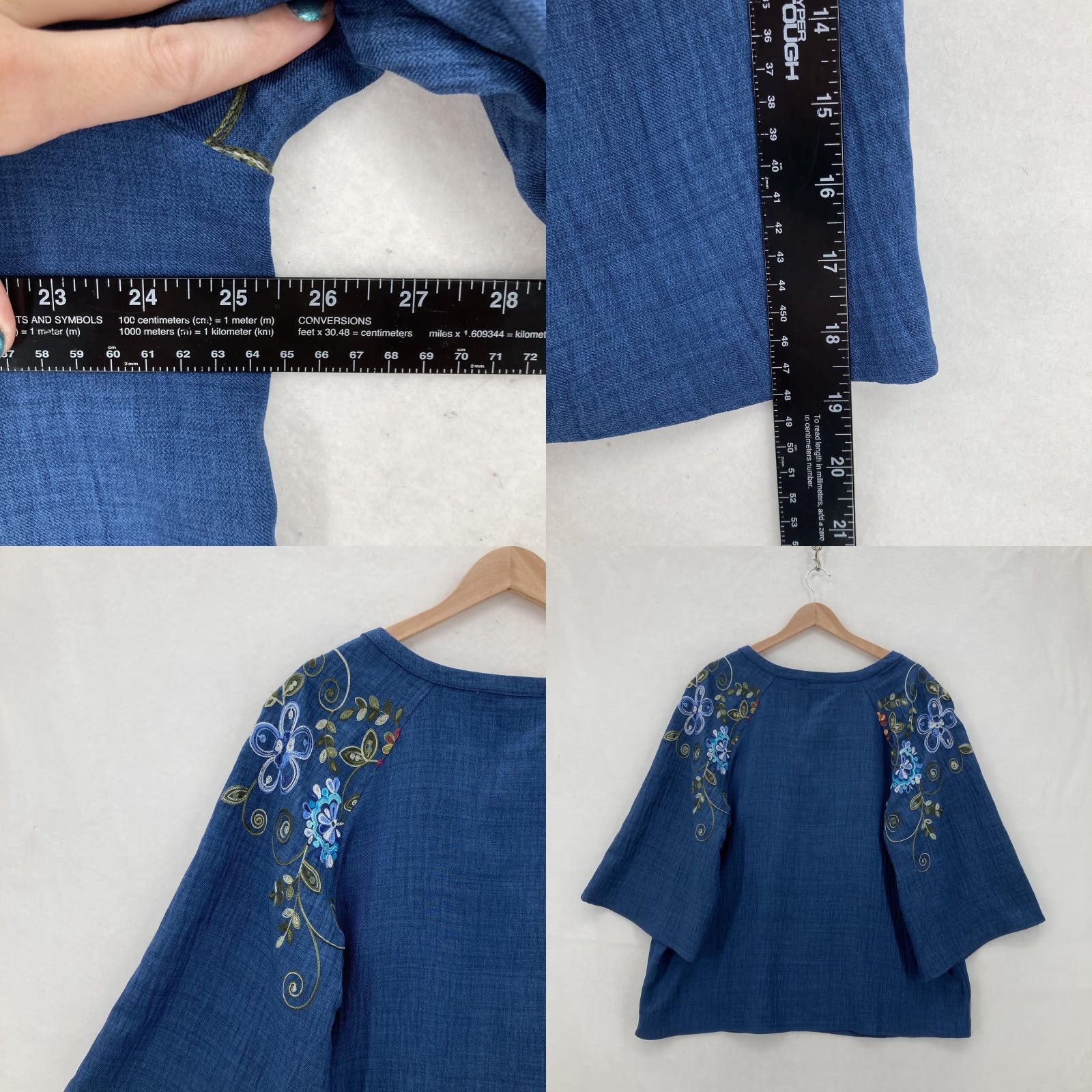 Vintage VINTAGE? Olivia & Martin Shirt Womens 1X Blue Embroidered Boho Peasant 3/4 Sleeve Tunic Size XL / US 12-14 / IT 48-50 - 8 Thumbnail