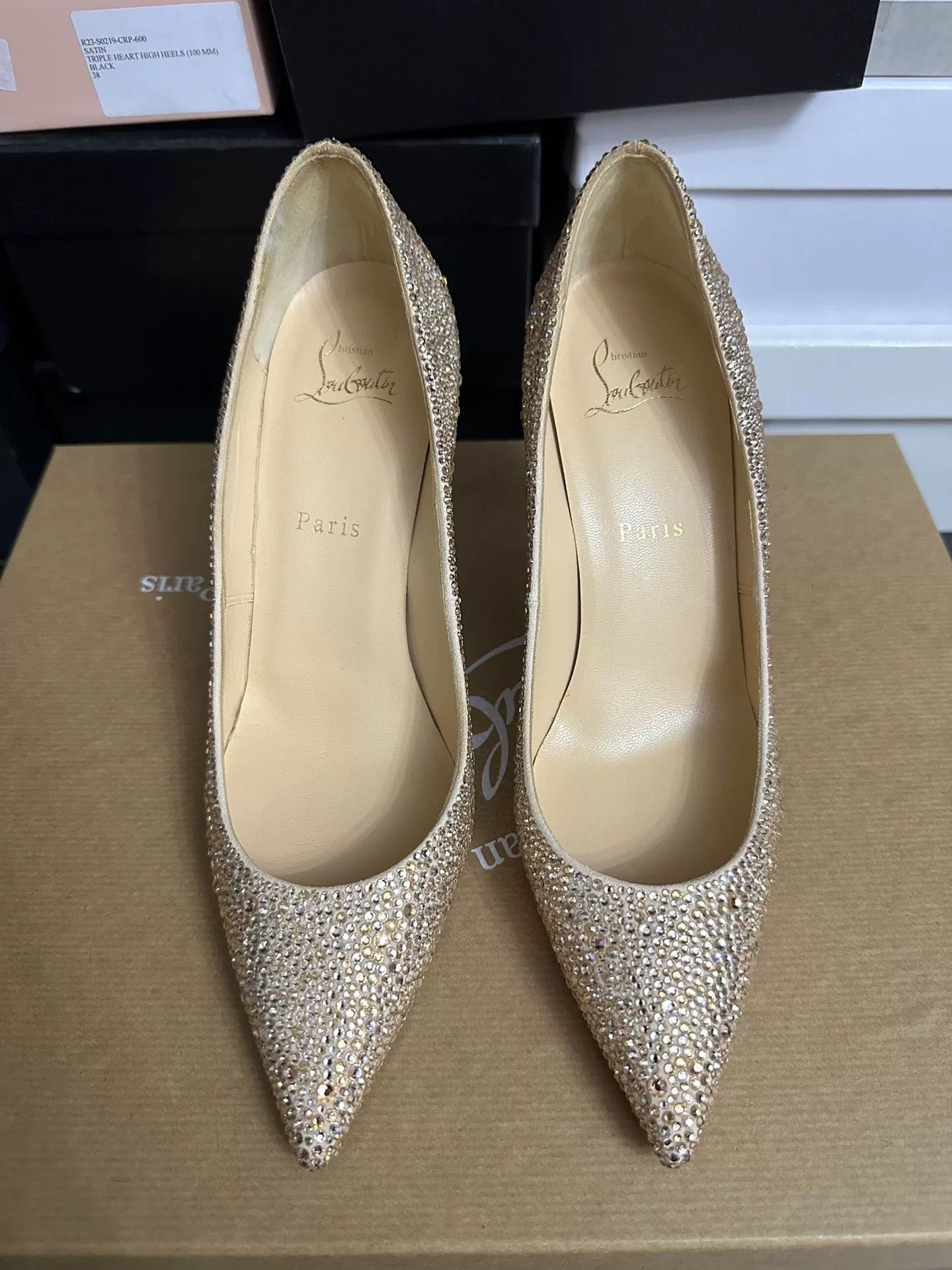 Christian Louboutin Christian Louboutin Red Sole Champagne Crystal Shoes Size US 7.5 / IT 37.5 - 1 Thumbnail