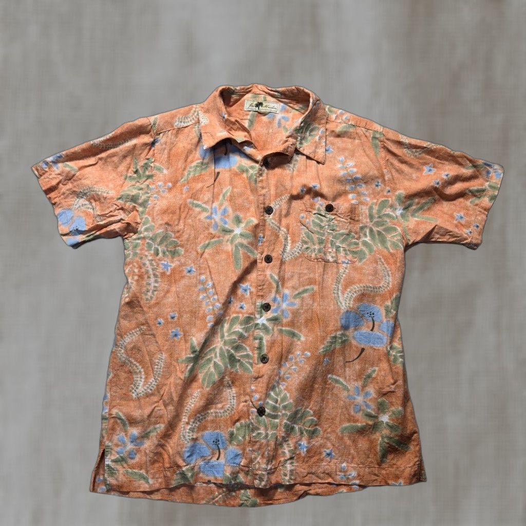 Vintage VINTAGE Joe Marlin Hawaiian Shirt Men Large Orange Tropical Beach Aloha Short Sleeve Cotton Rayon Size US L / EU 52-54 / 3 - 1 Thumbnail