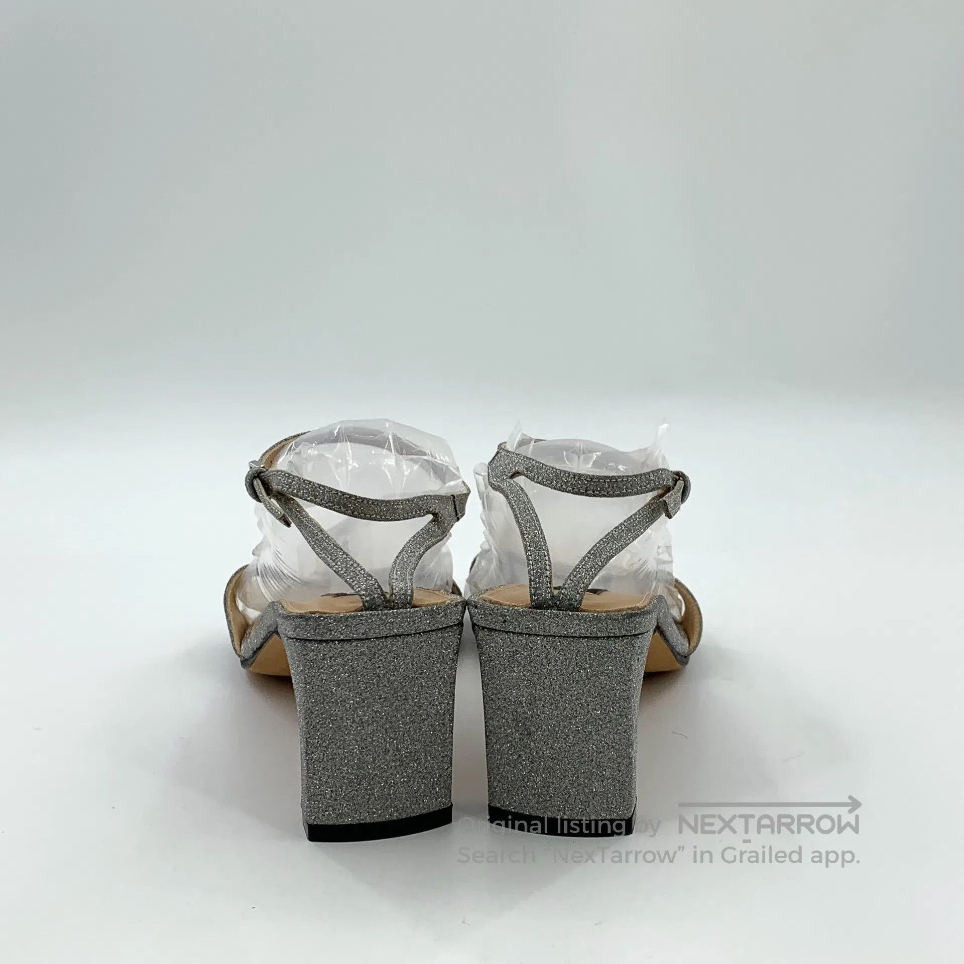 Sergio Rossi Sergio Rossi Silver Square Toe Glitter One-Strap Block Hee Size US 7 / IT 37 - 4 Thumbnail