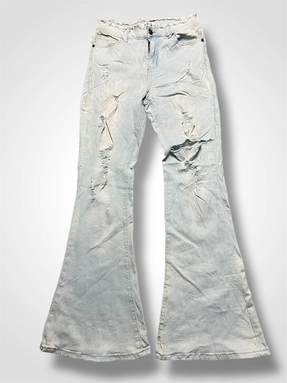 Beauty Beast Groovy Distressed Light Wash Bell Bottom Flare Jeans (41) Size 26" / US 2 / IT 38 - 1 Thumbnail