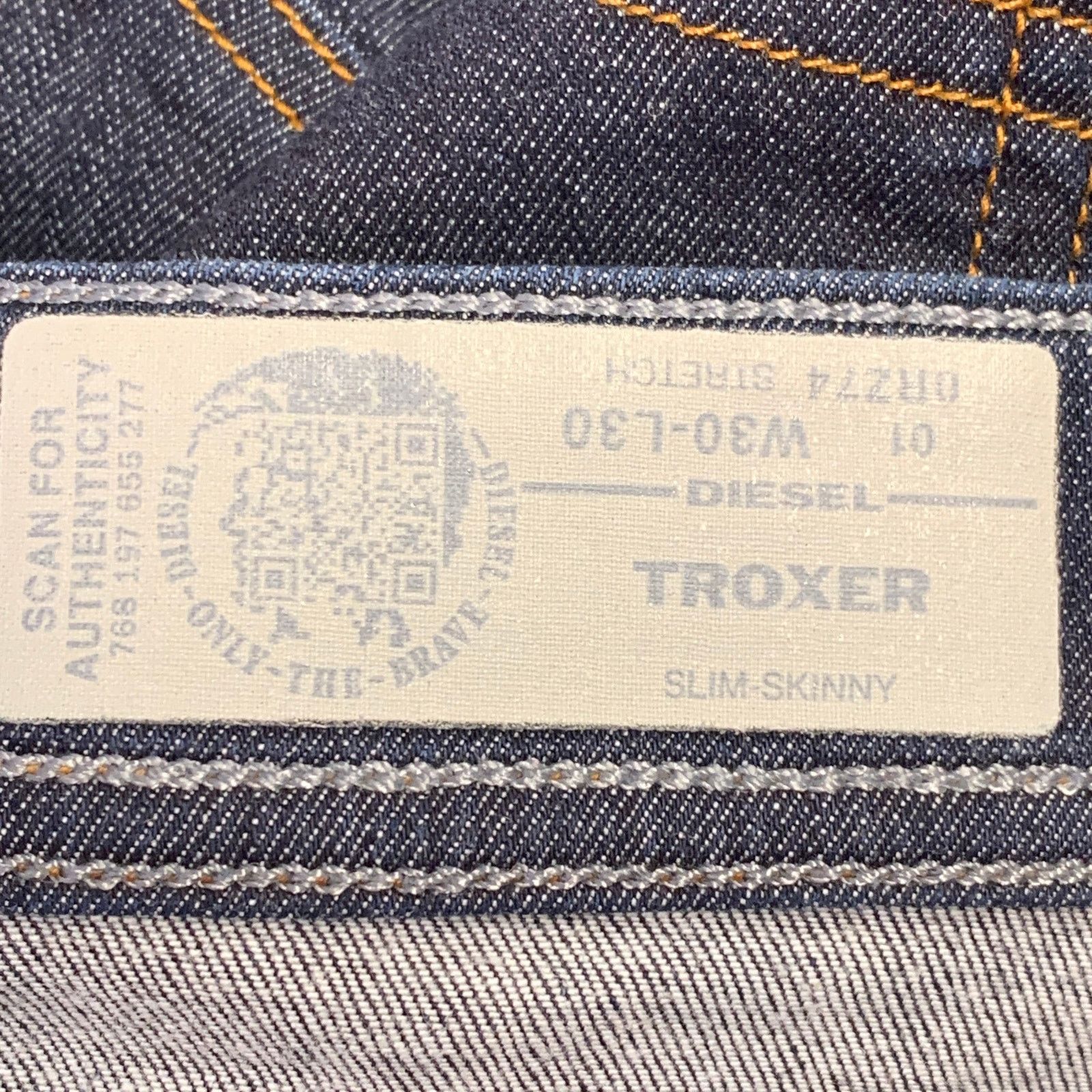 Diesel 30 Troxer Blue Contrast Stitch Cotton Blend Skinny Jeans Size US 30 / EU 46 - 6 Thumbnail