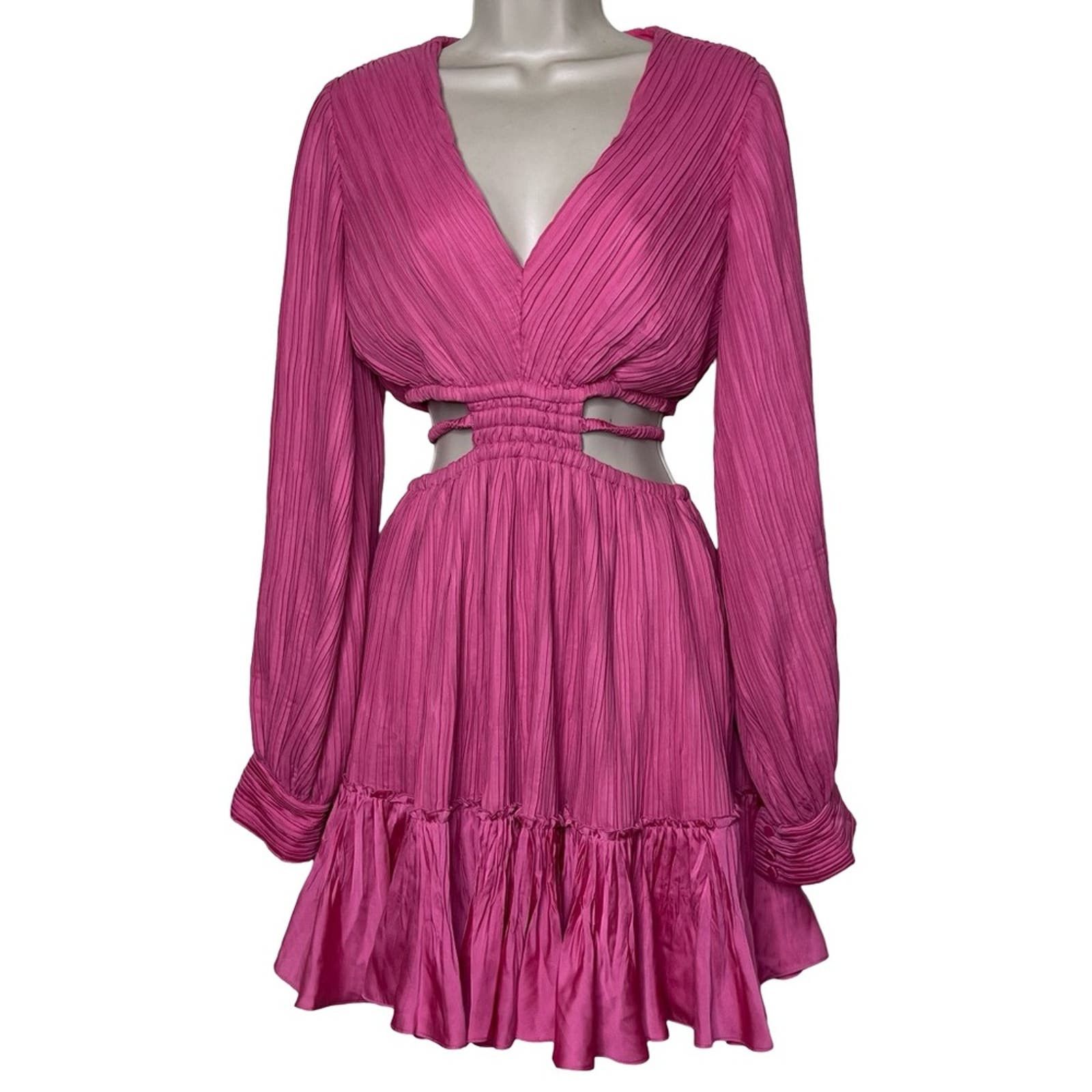 image of Jonathan Simkhai Simkhai Londyn Pleated Waist Cut-Out Minidress Hot Pink Xs, Women's