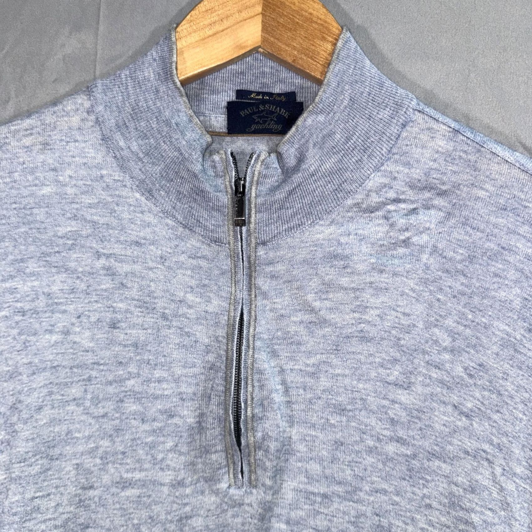 Paul & Shark Paul & Shark Sweater Mens XL Gray 1/4 Zip Mock Neck Elbow Patch Italy Yachting Size US XL / EU 56 / 4 - 3 Thumbnail