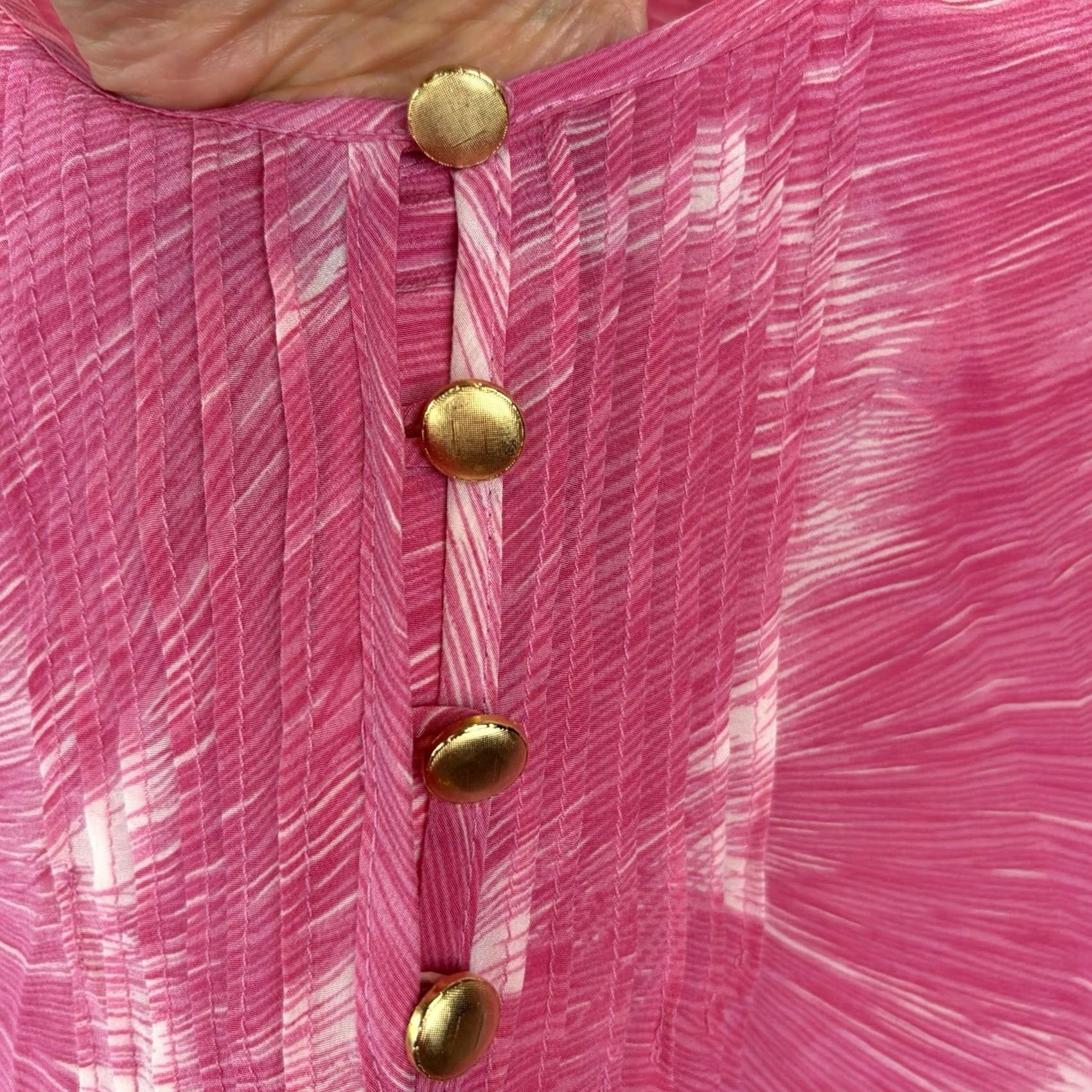 Pinko Womens 81 Poppies Silk Blouse Tunic Top Hot Pink USA Tab Sleeve 4 Size S / US 4 / IT 40 - 3 Thumbnail