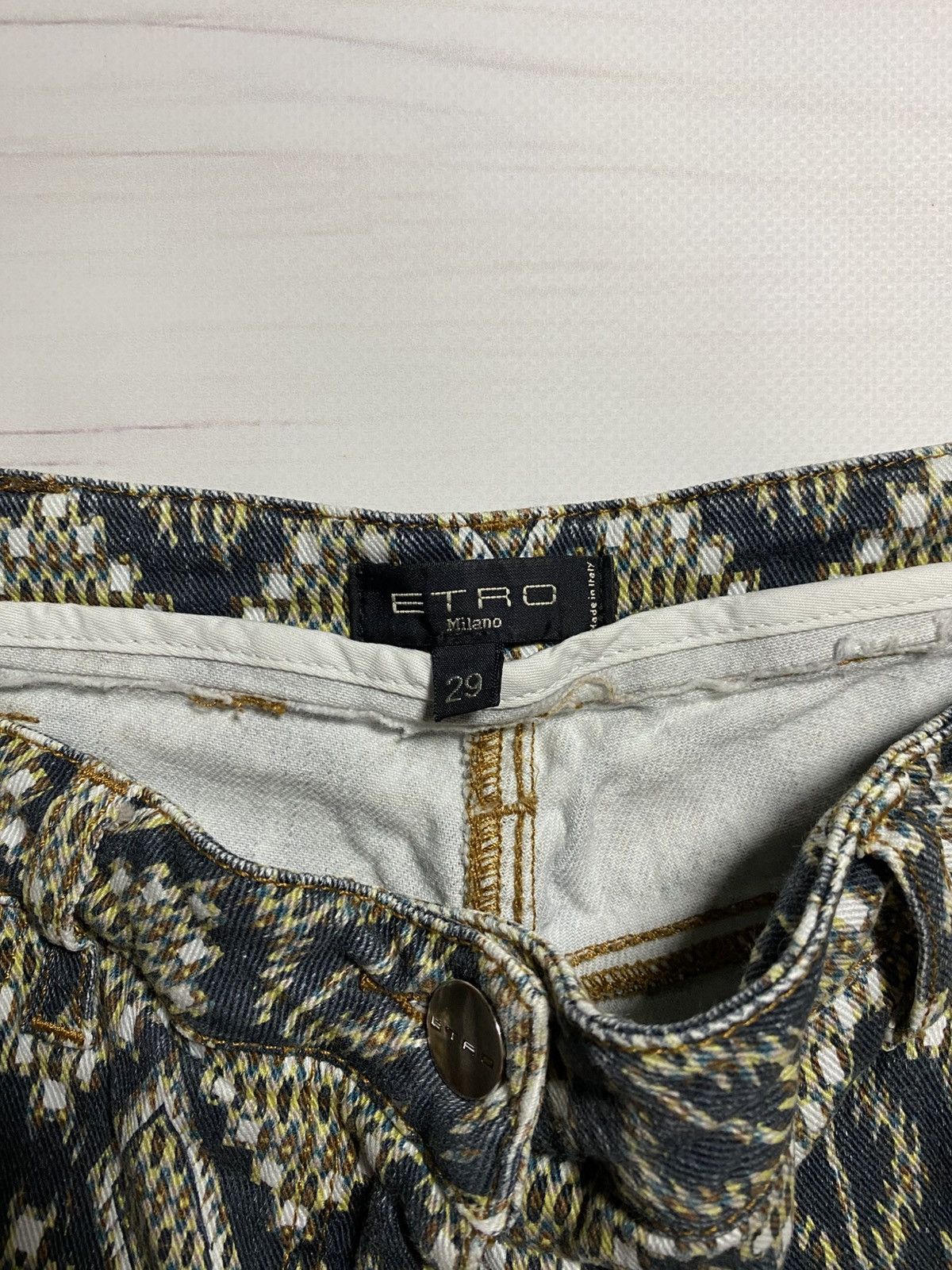Designer × Etro Etro Jacquard Pattern Diamonds slim fit designer jeans Size 25" / US 0 / IT 36 - 3 Thumbnail