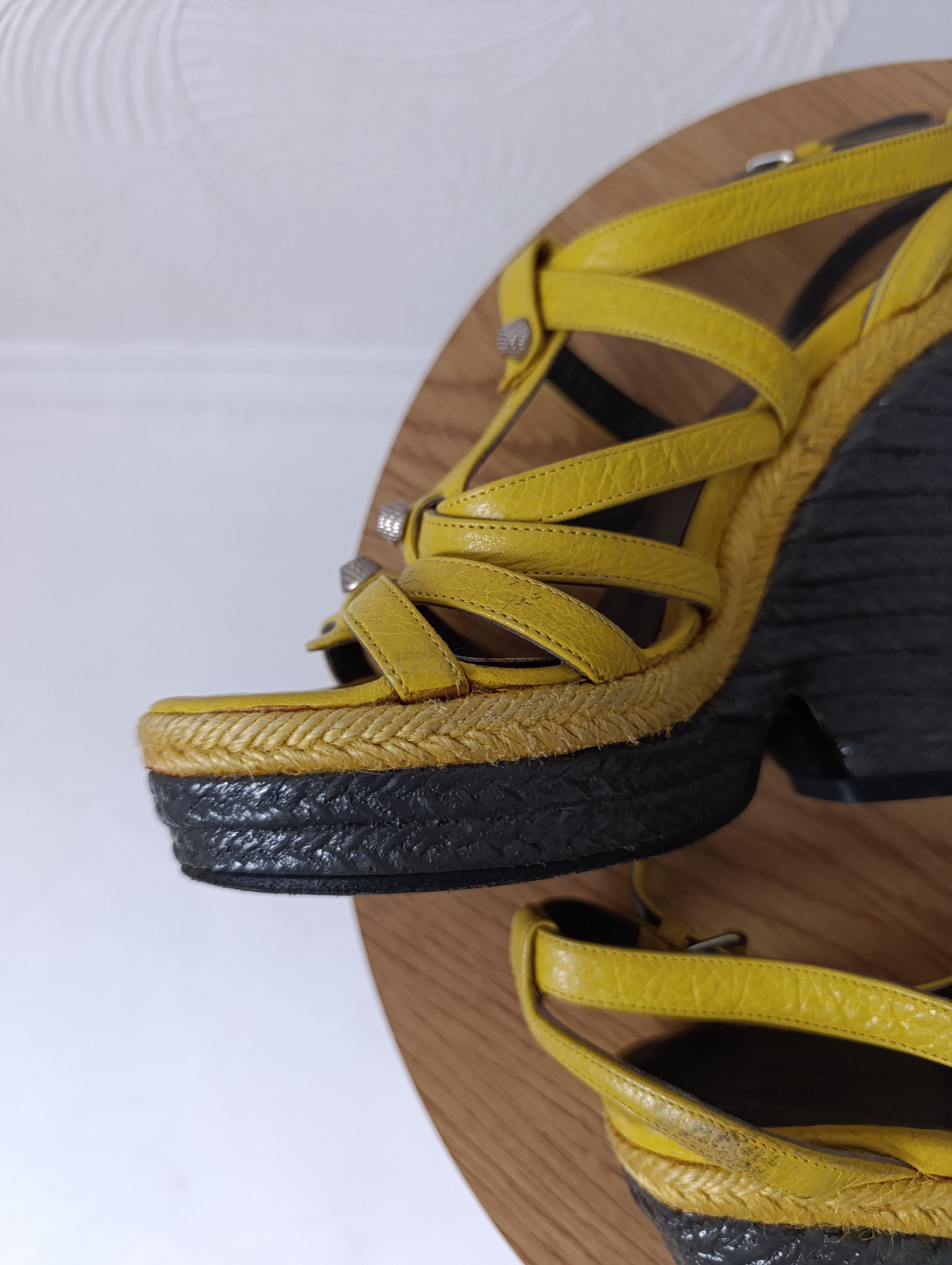 Balenciaga Balenciaga Yellow Leather Wedge Ankle Strap Sandals Size US 7 / IT 37 - 12 Thumbnail