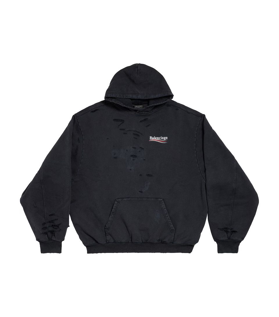 Balenciaga o1in1g0226 Political Campaign Distressed Hoodie in Black Size US M / EU 48-50 / 2 - 1 Preview